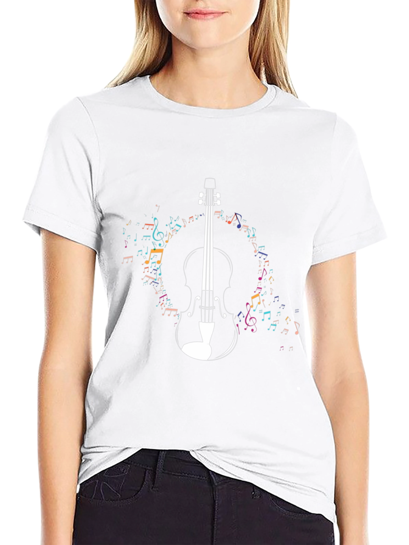 Musical Violin Graphic T-Shirt - Black