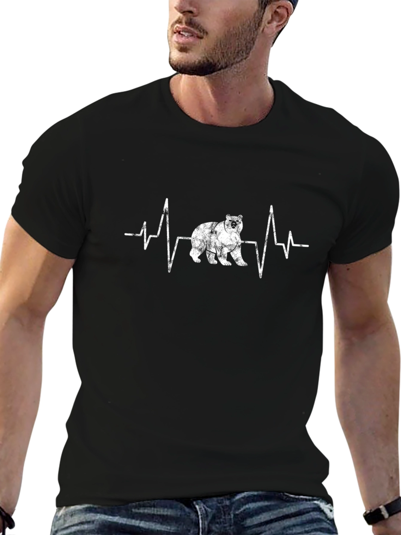 Bear Heartbeat Graphic Tee - Black