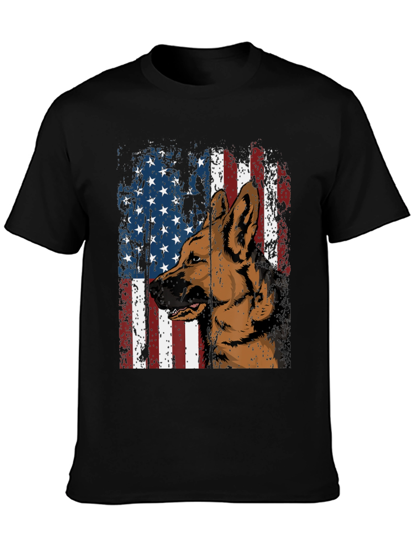 German Shepherd & American Pride Black Graphic T-Shirt
