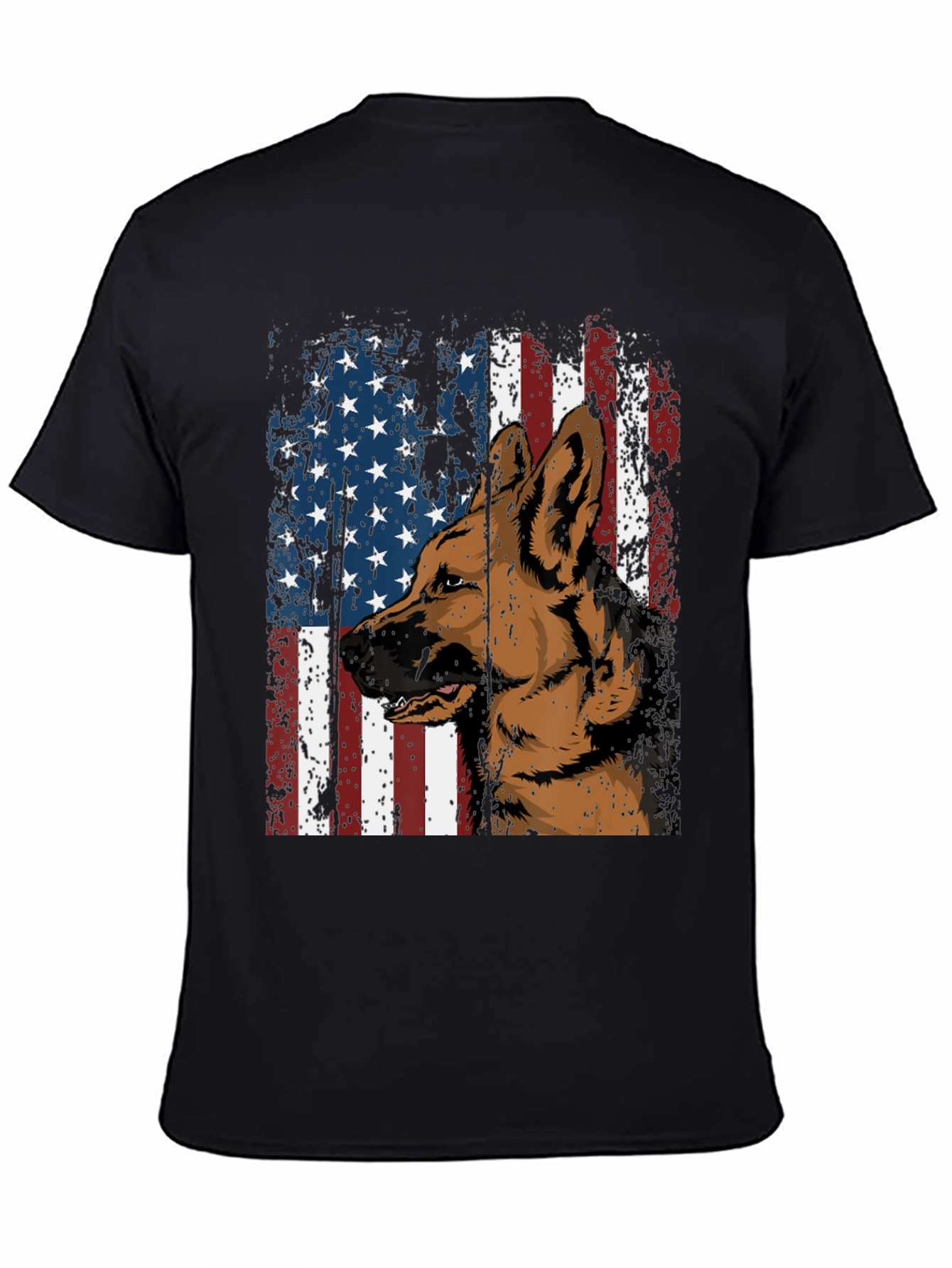 German Shepherd & American Pride Black Graphic T-Shirt