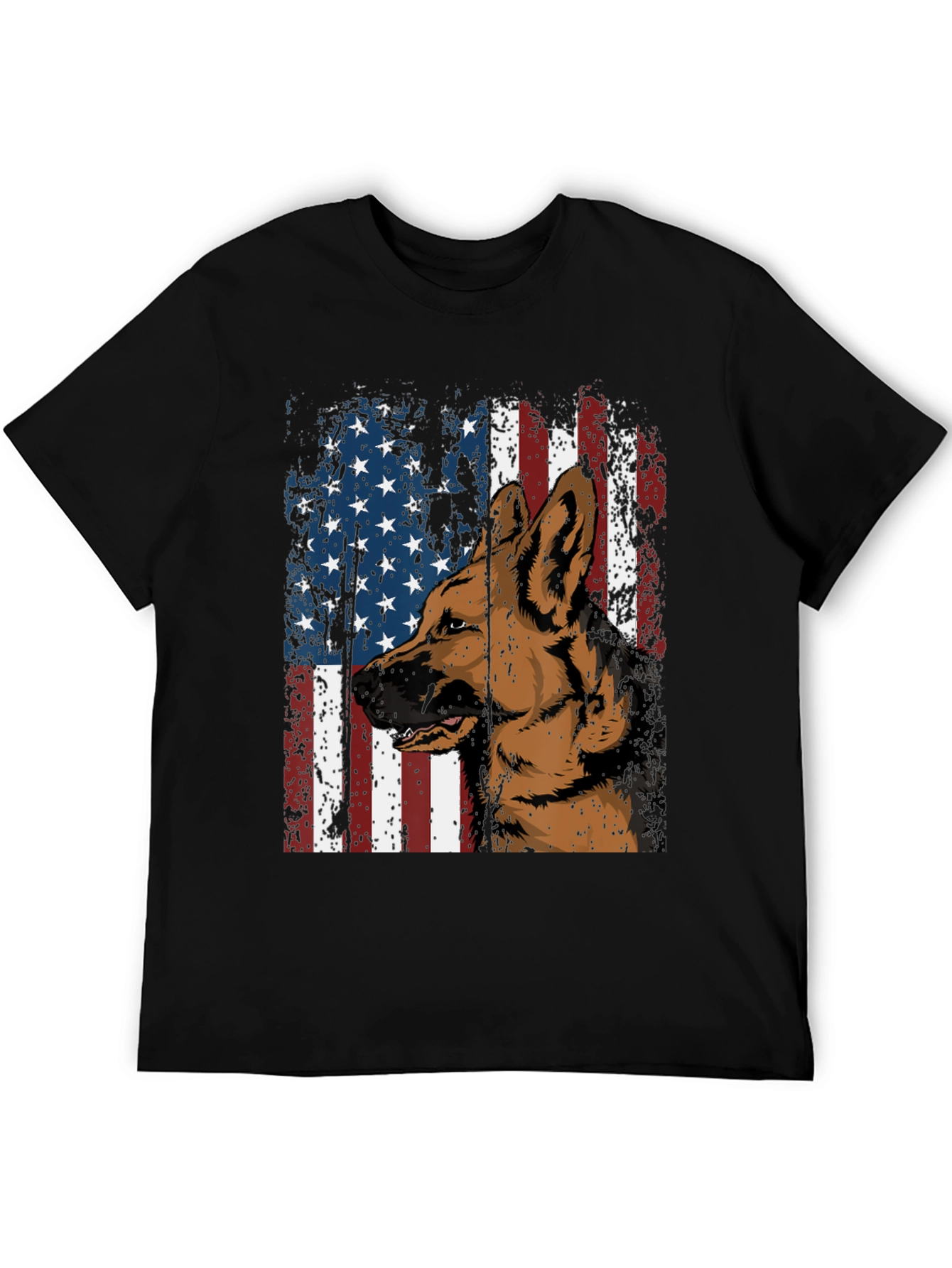 German Shepherd & American Pride Black Graphic T-Shirt