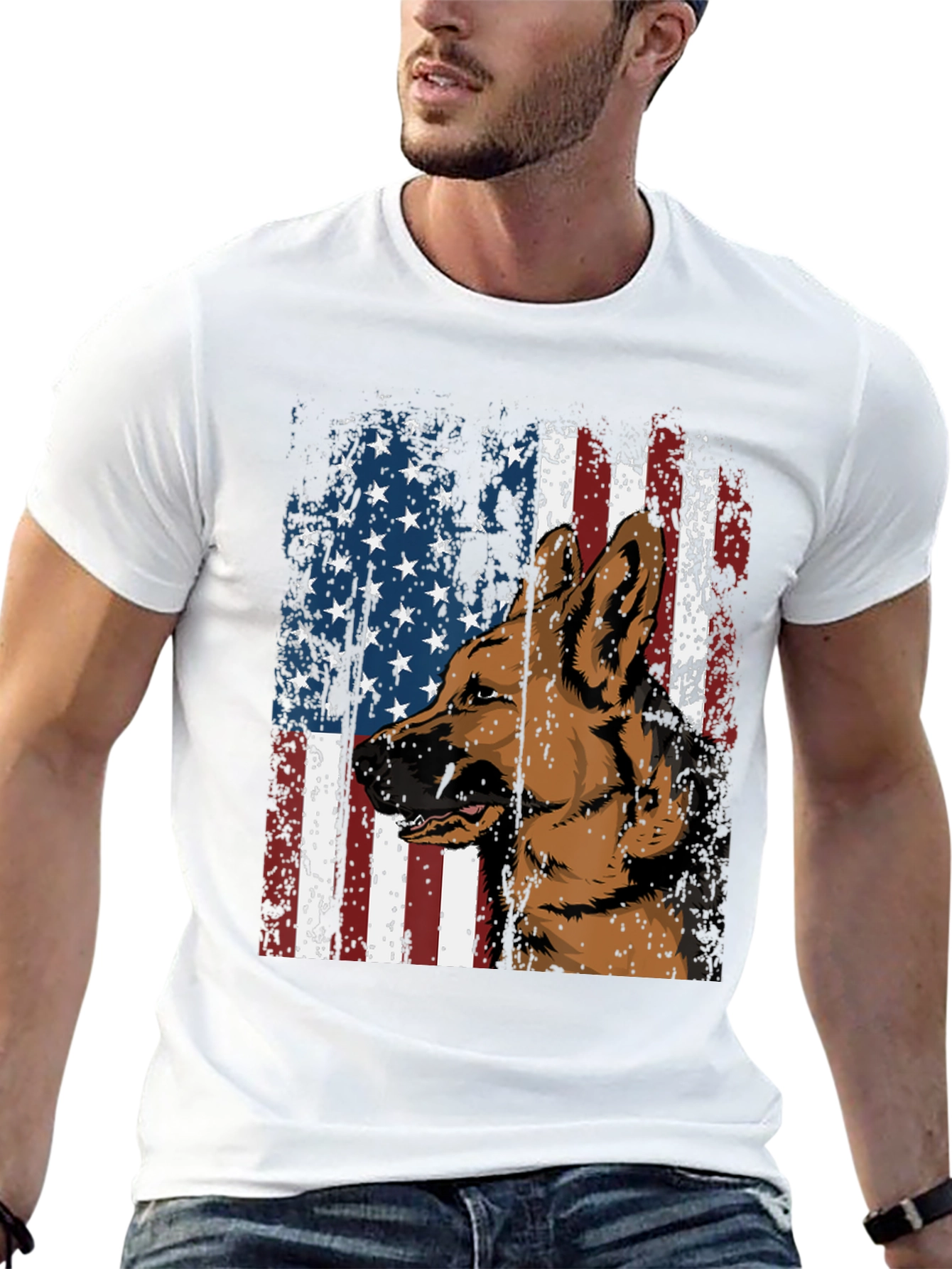 German Shepherd & American Pride Black Graphic T-Shirt
