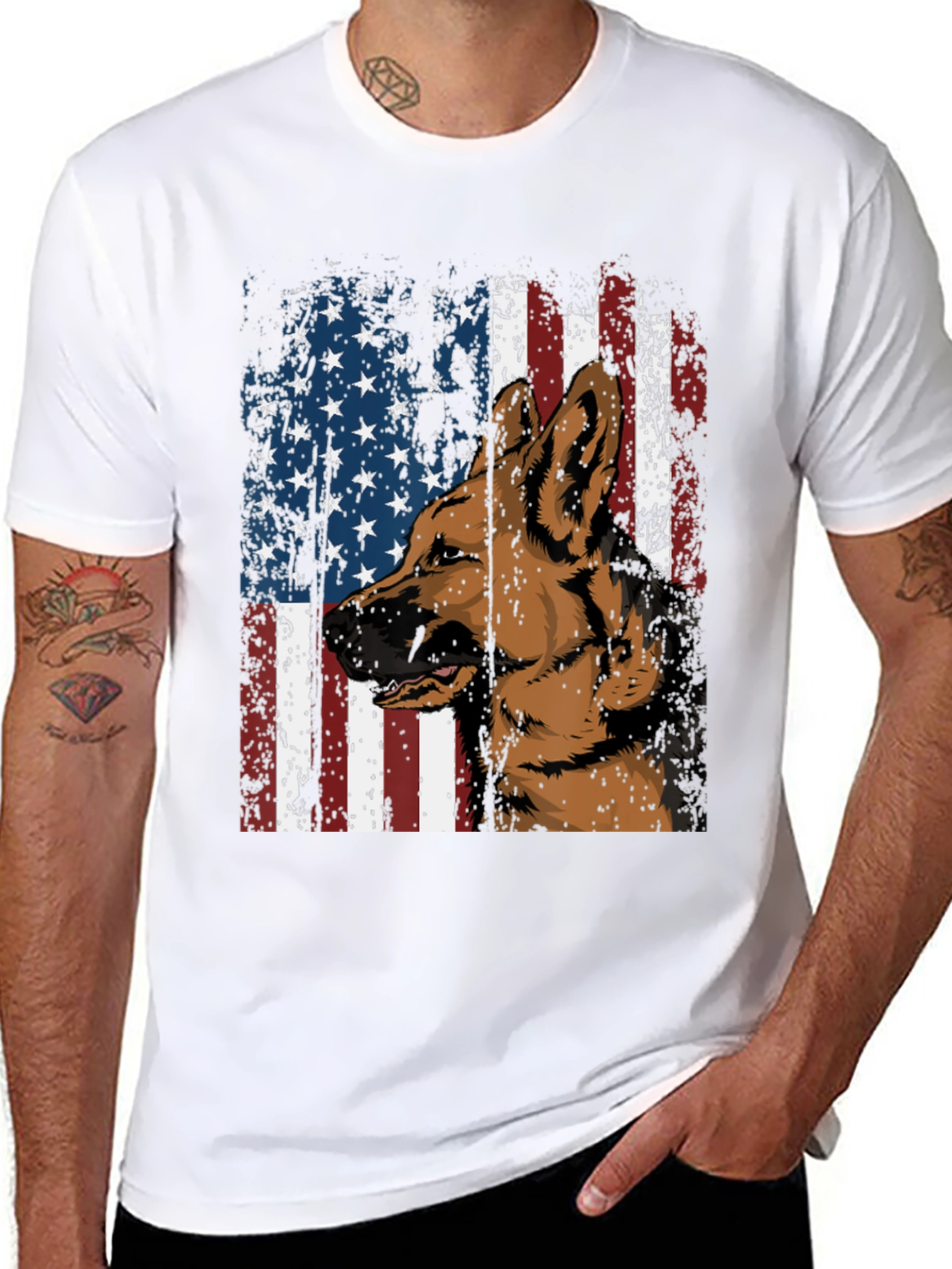German Shepherd & American Pride Black Graphic T-Shirt