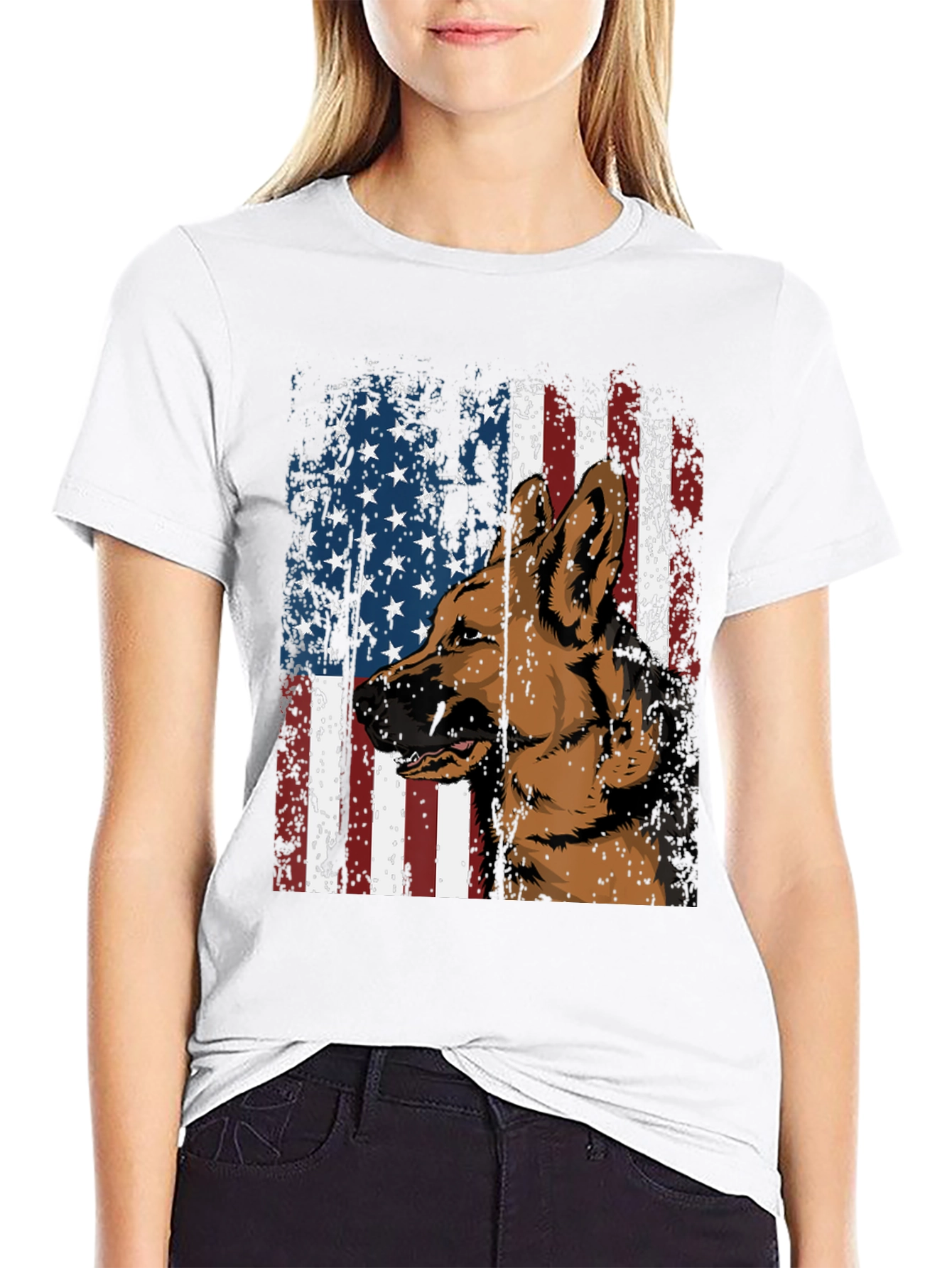 German Shepherd & American Pride Black Graphic T-Shirt
