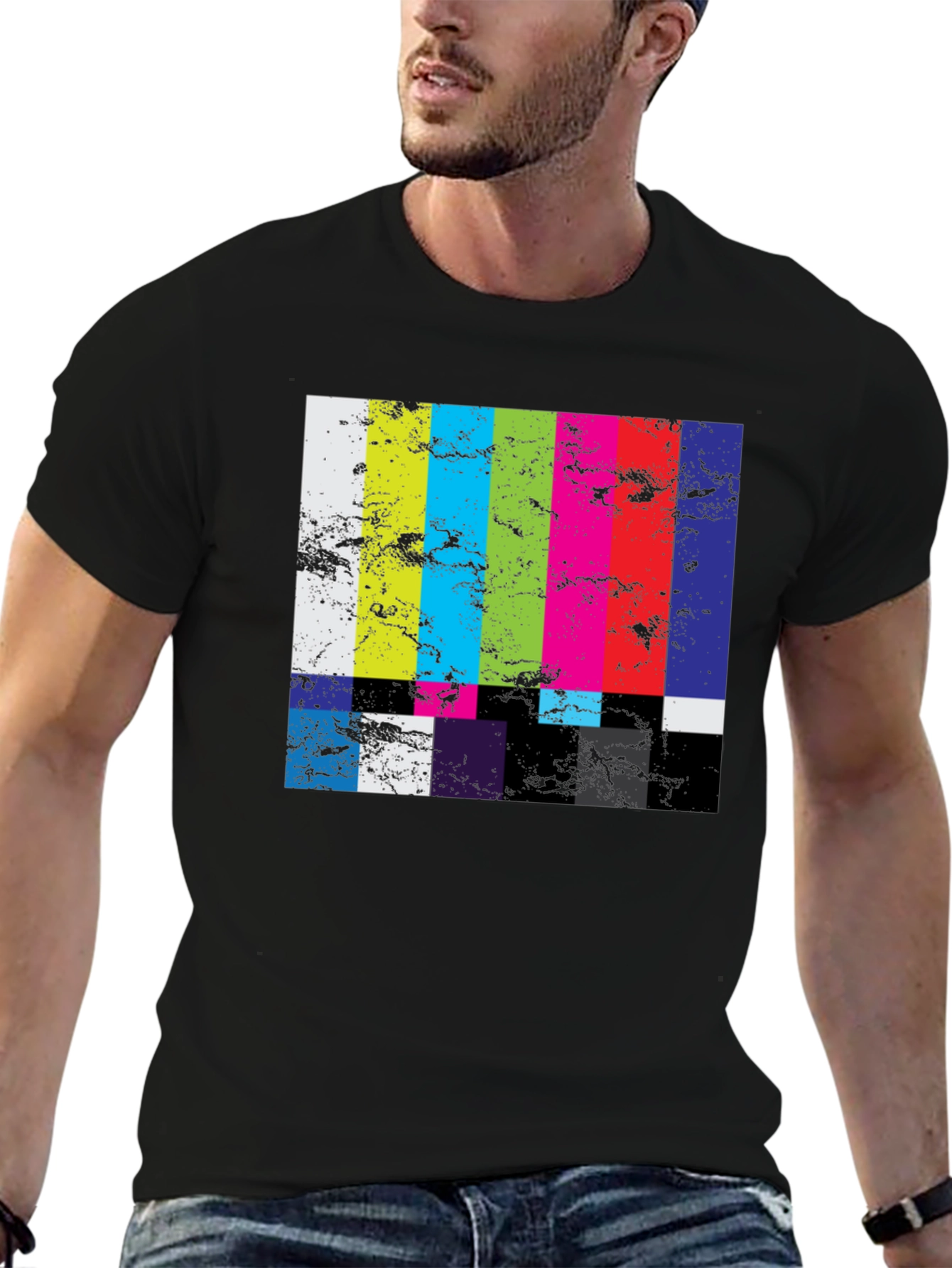 Retro TV Test Pattern Graphic Tee - Black