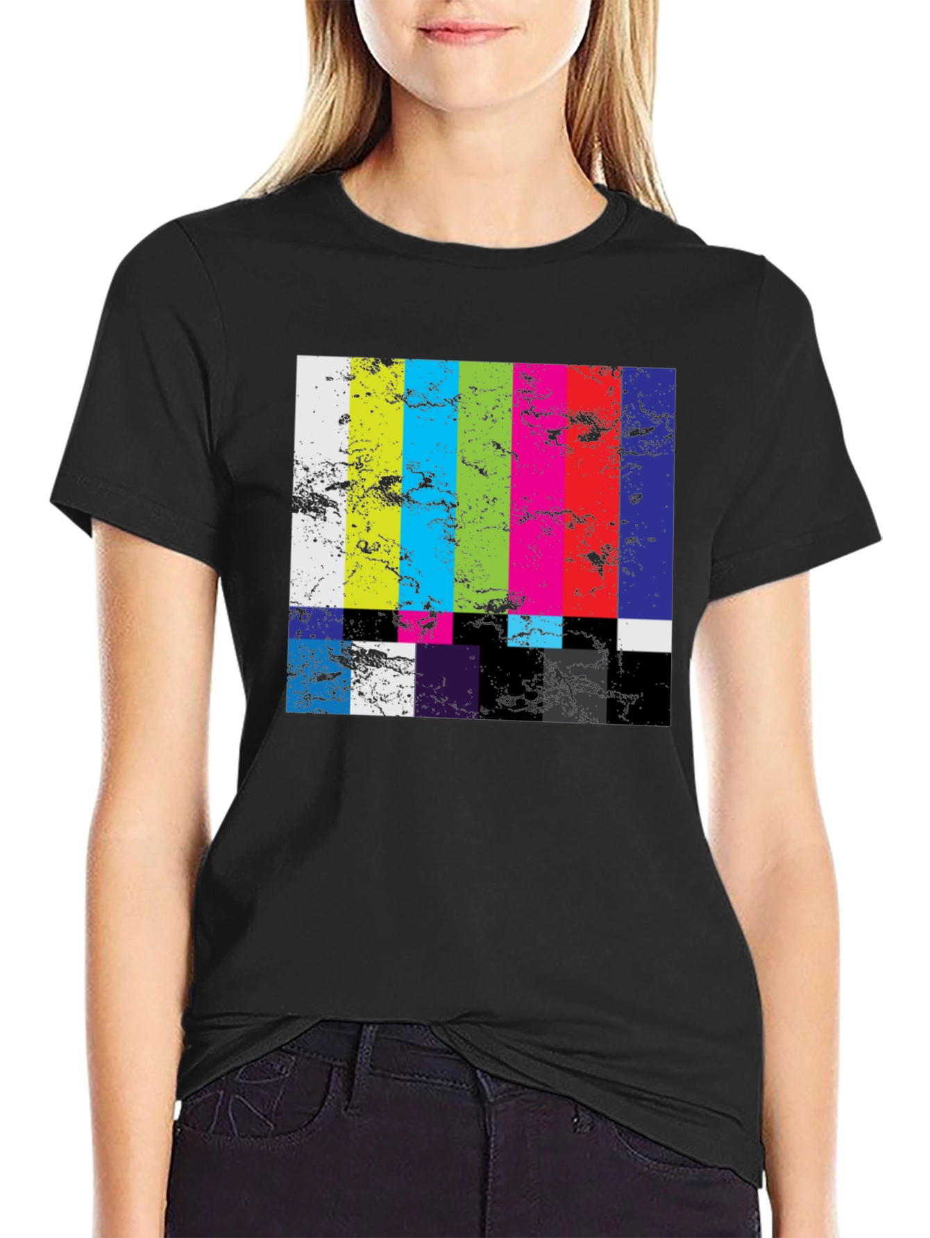 Retro TV Test Pattern Graphic Tee - Black