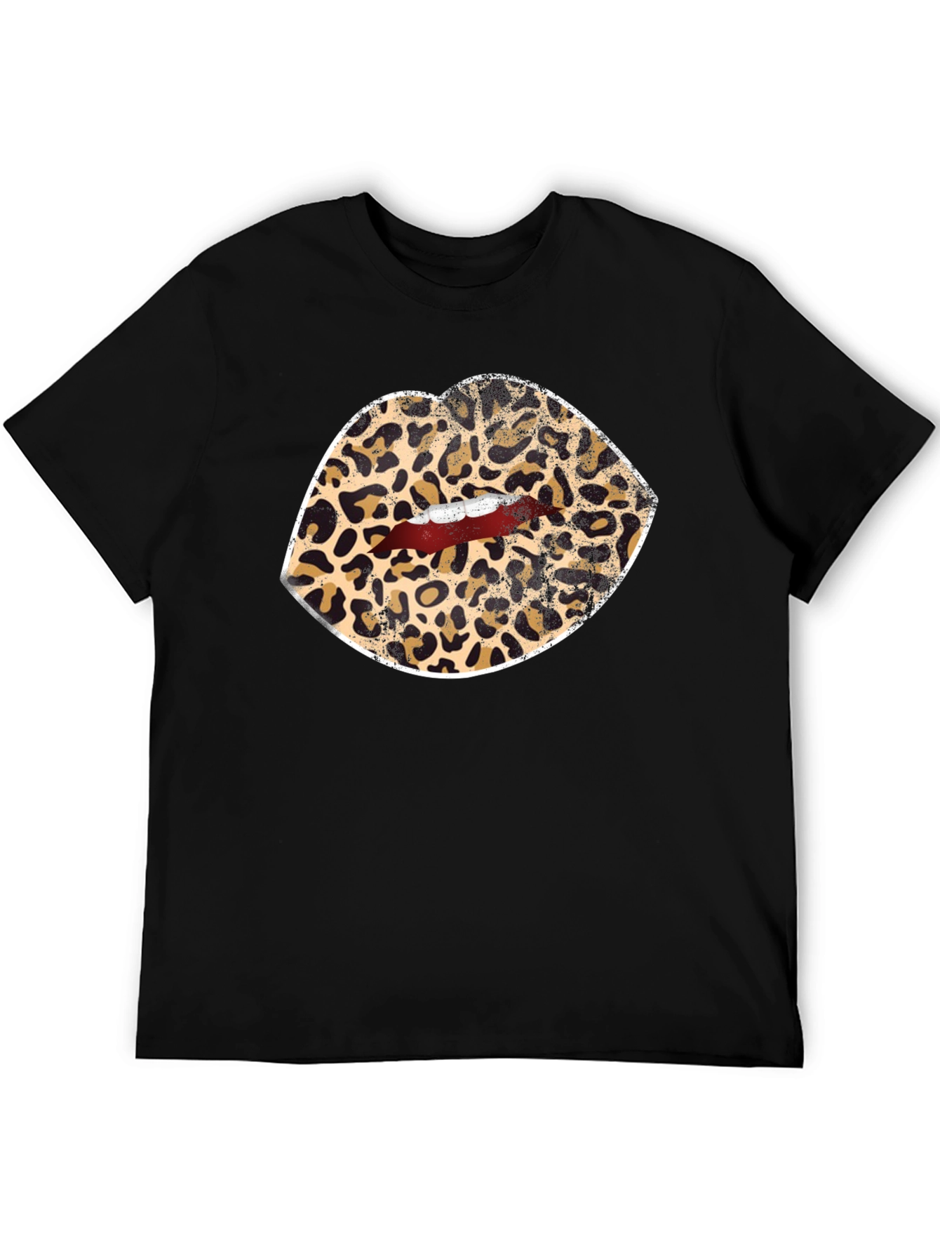 Leopard Print Lips Graphic Tee - Black Unisex