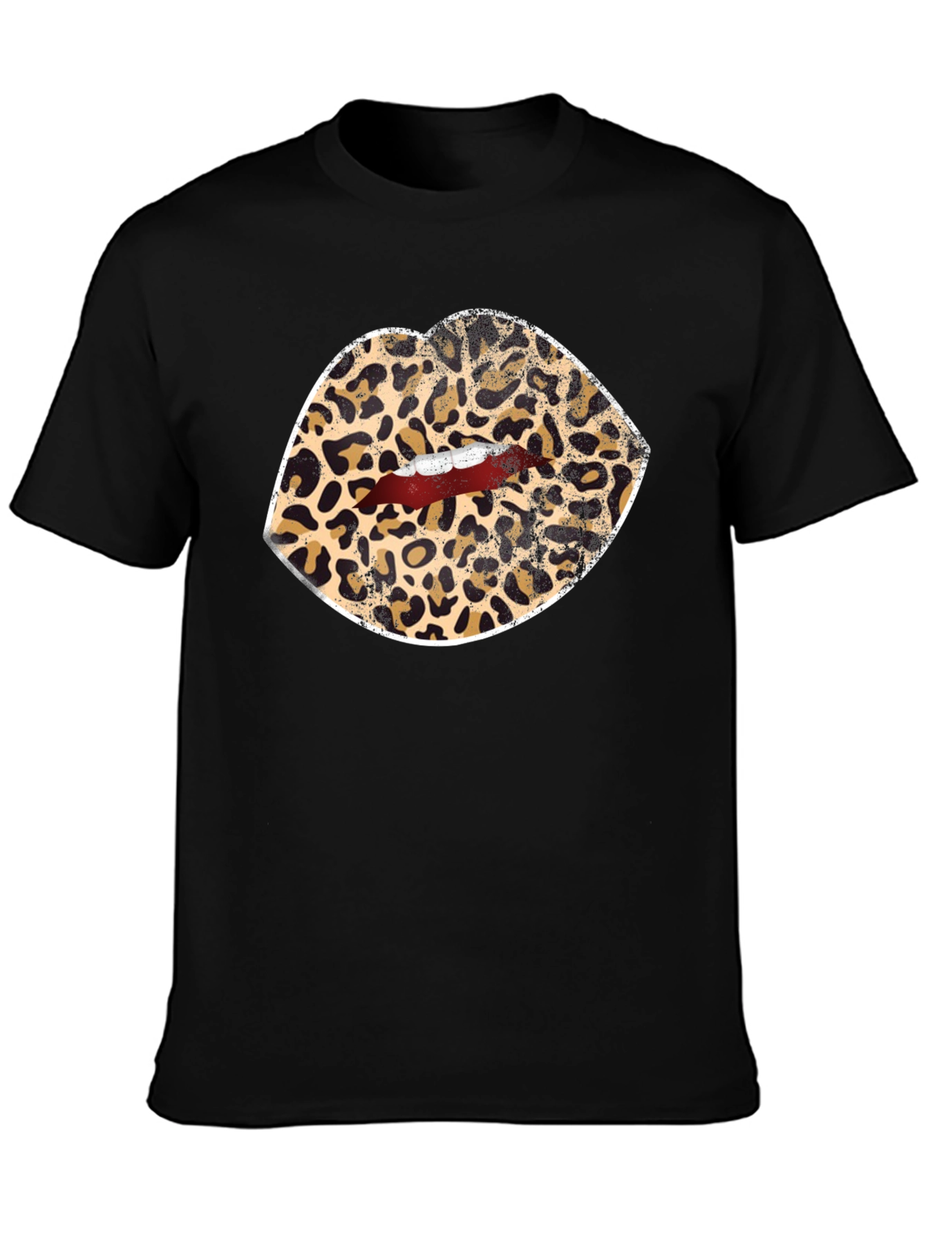 Leopard Print Lips Graphic Tee - Black Unisex