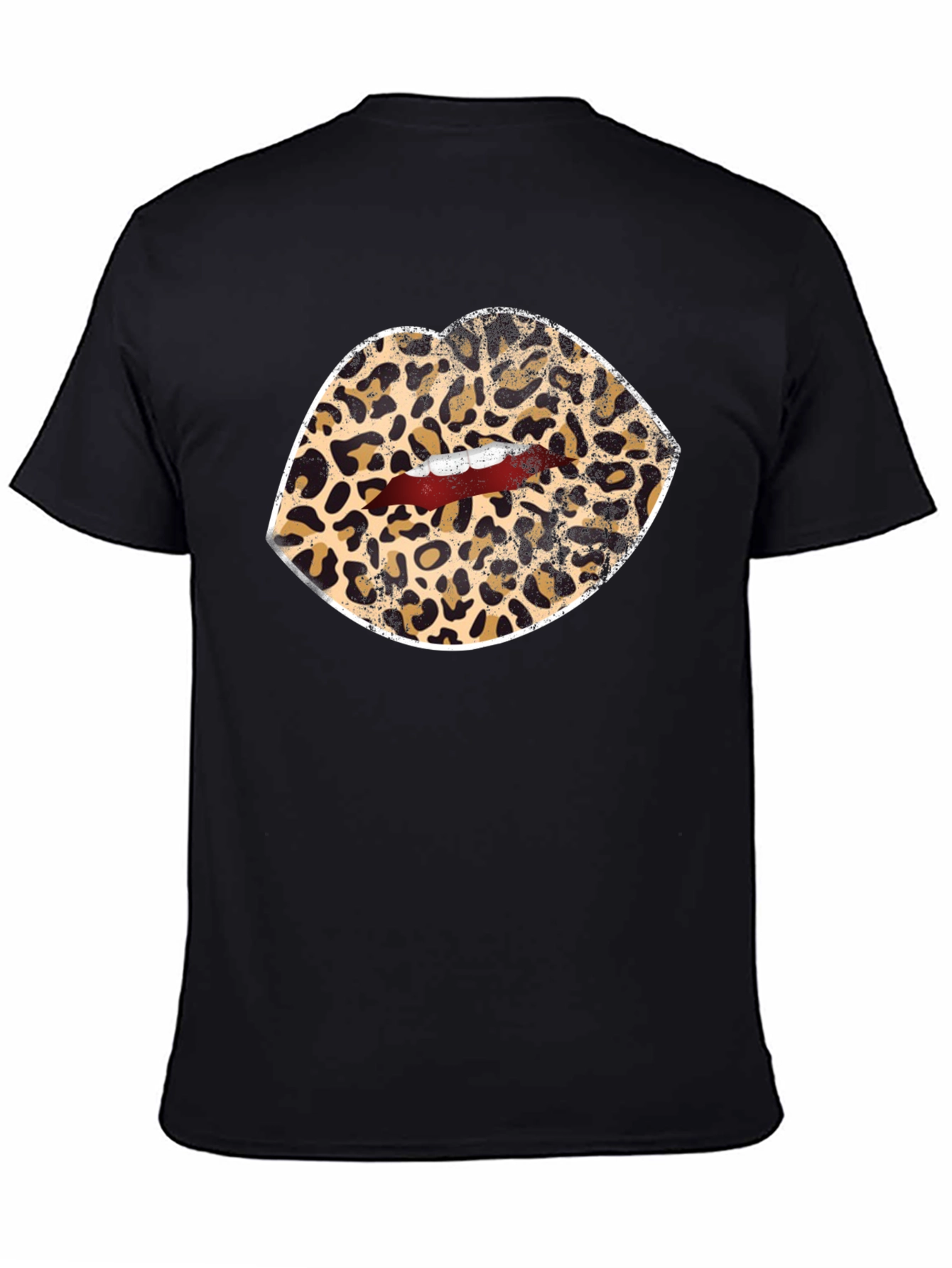 Leopard Print Lips Graphic Tee - Black Unisex