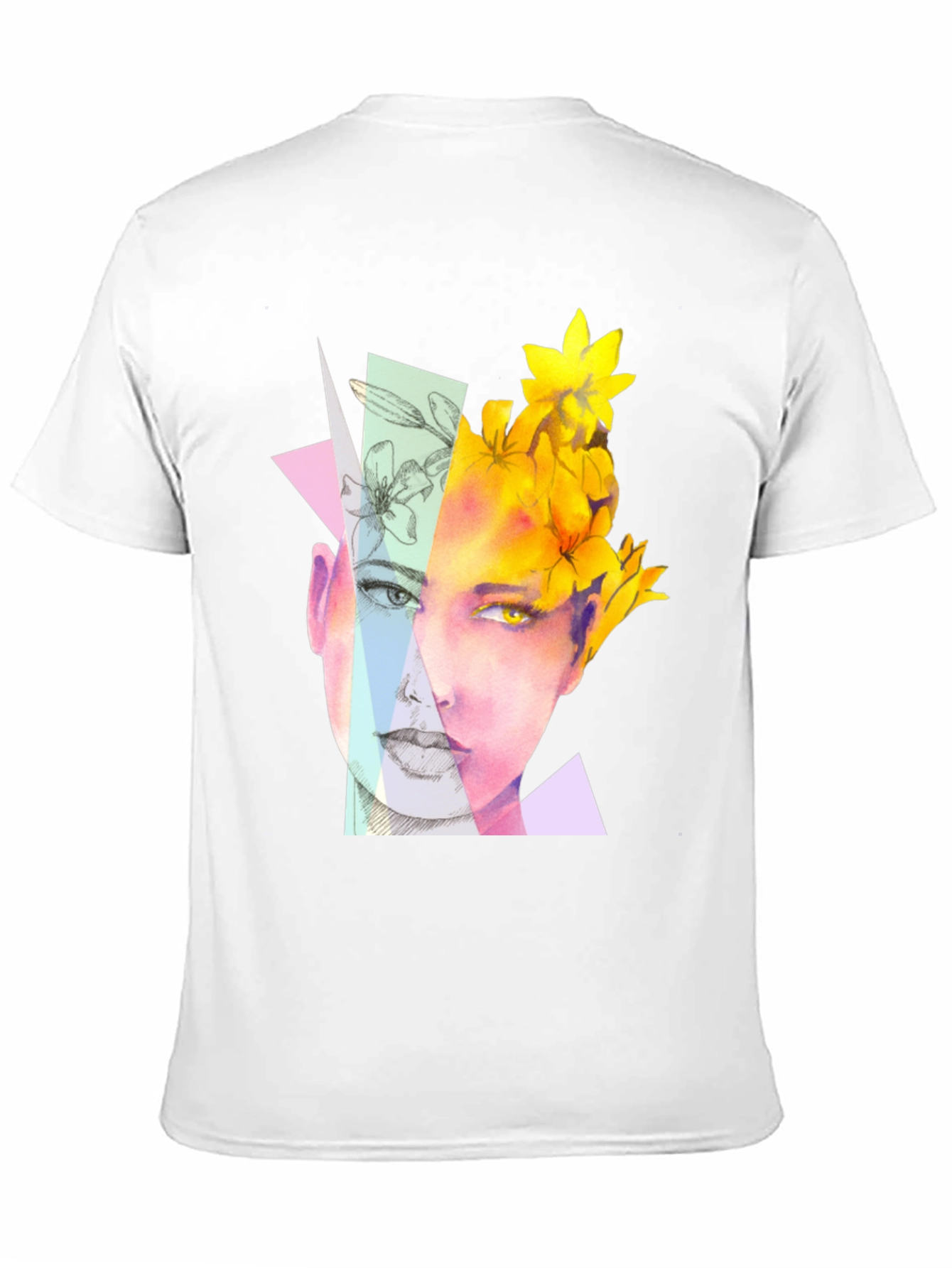 Abstract Floral Face Graphic Black T-Shirt
