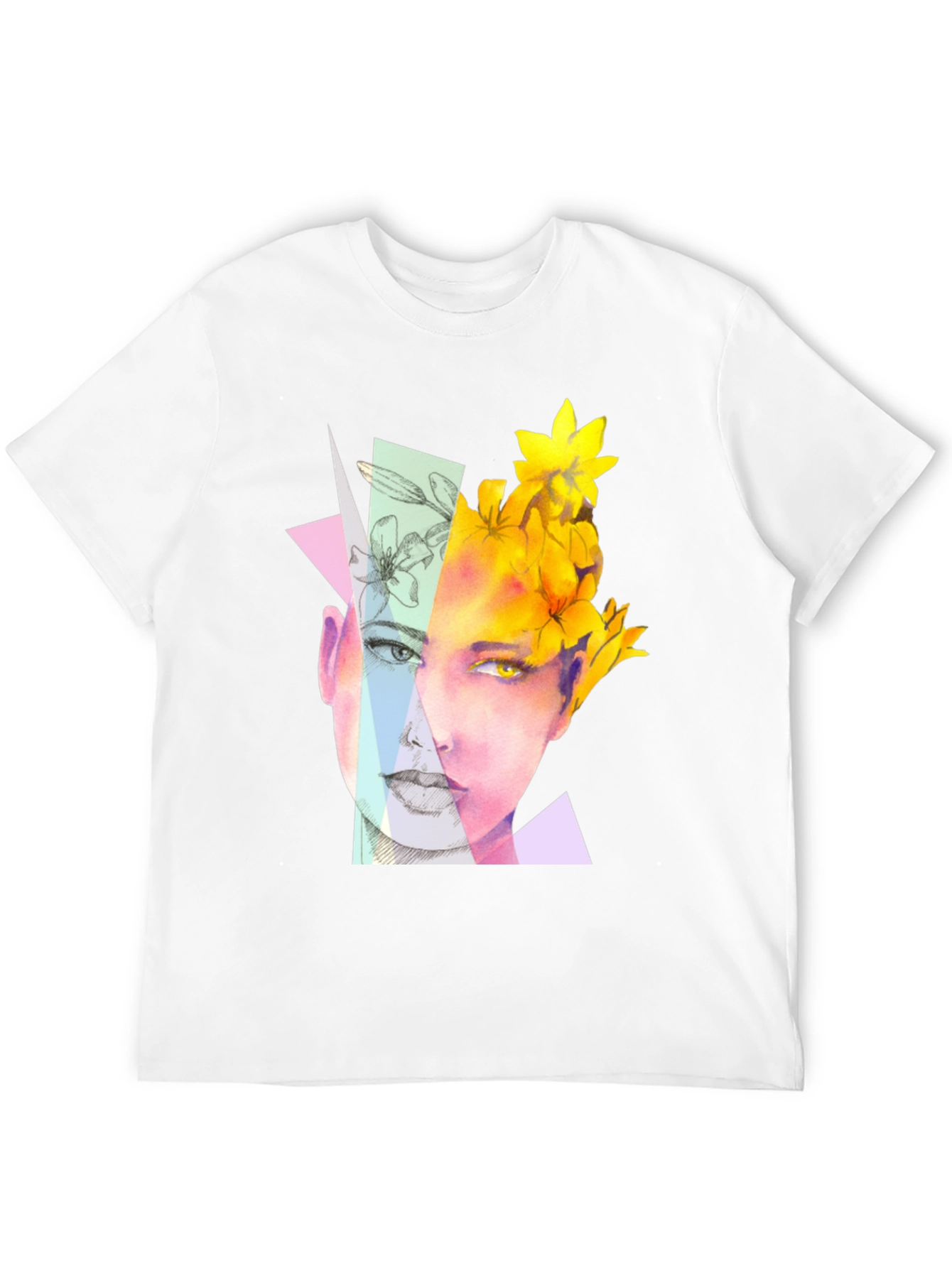 Abstract Floral Face Graphic Black T-Shirt