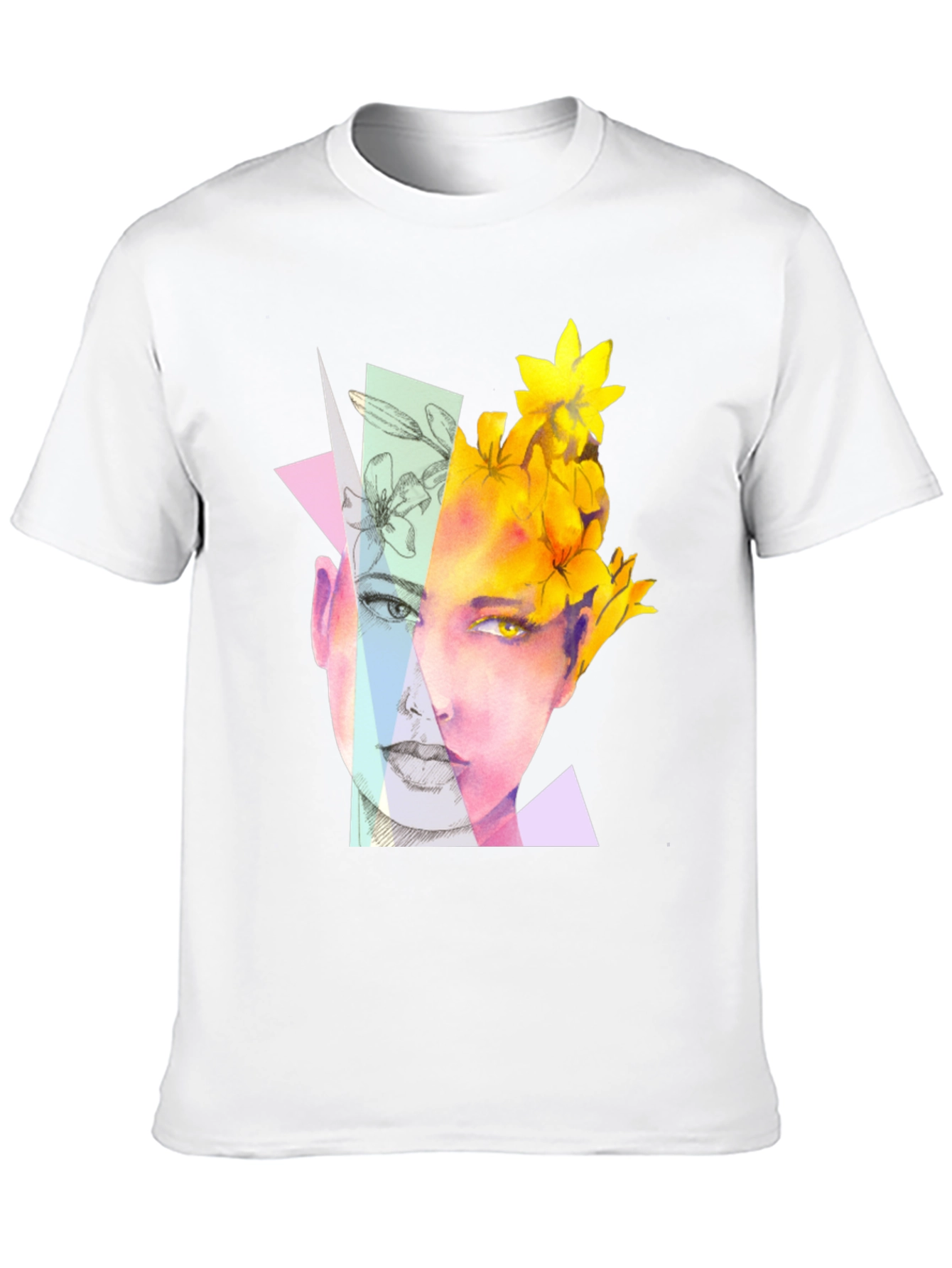 Abstract Floral Face Graphic Black T-Shirt