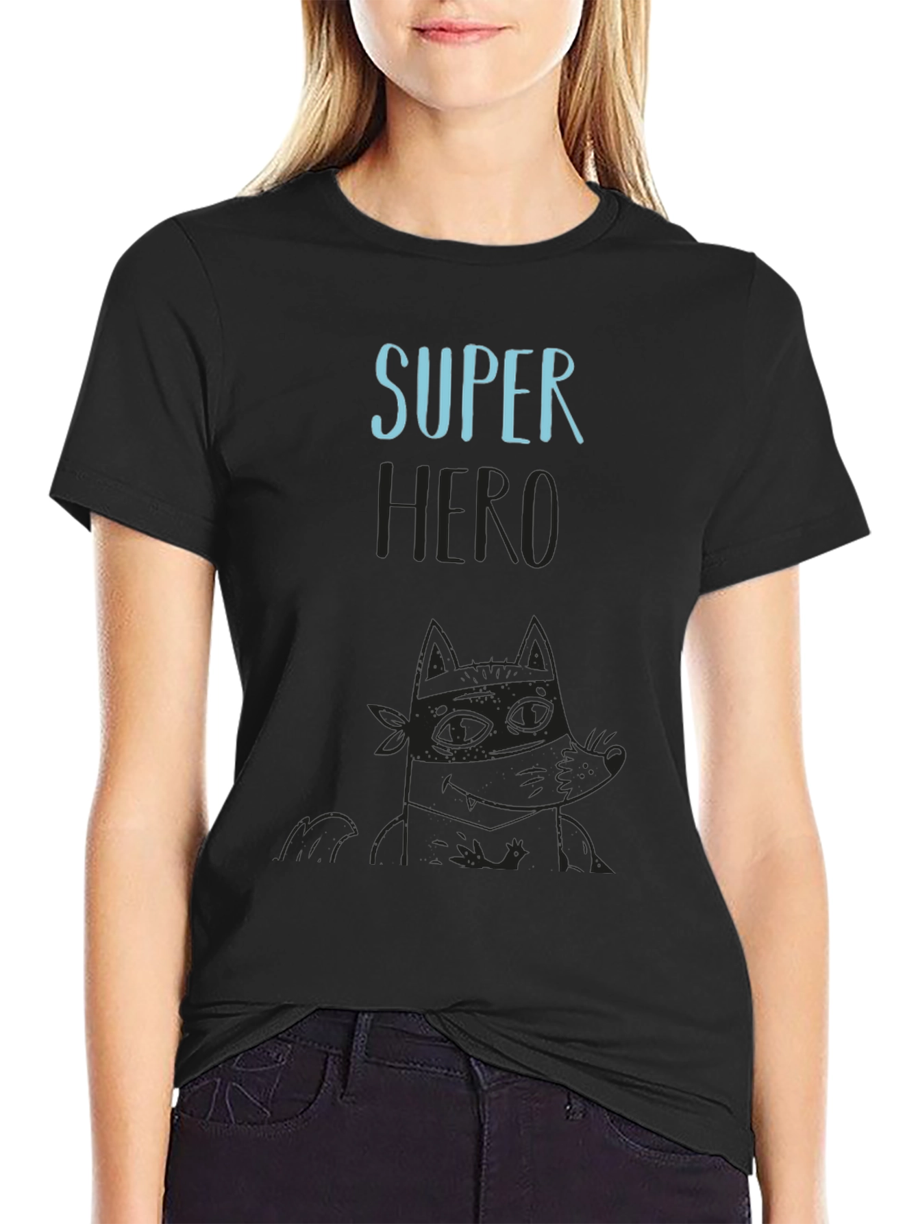 Super Hero Cartoon Graphic Black T-Shirt