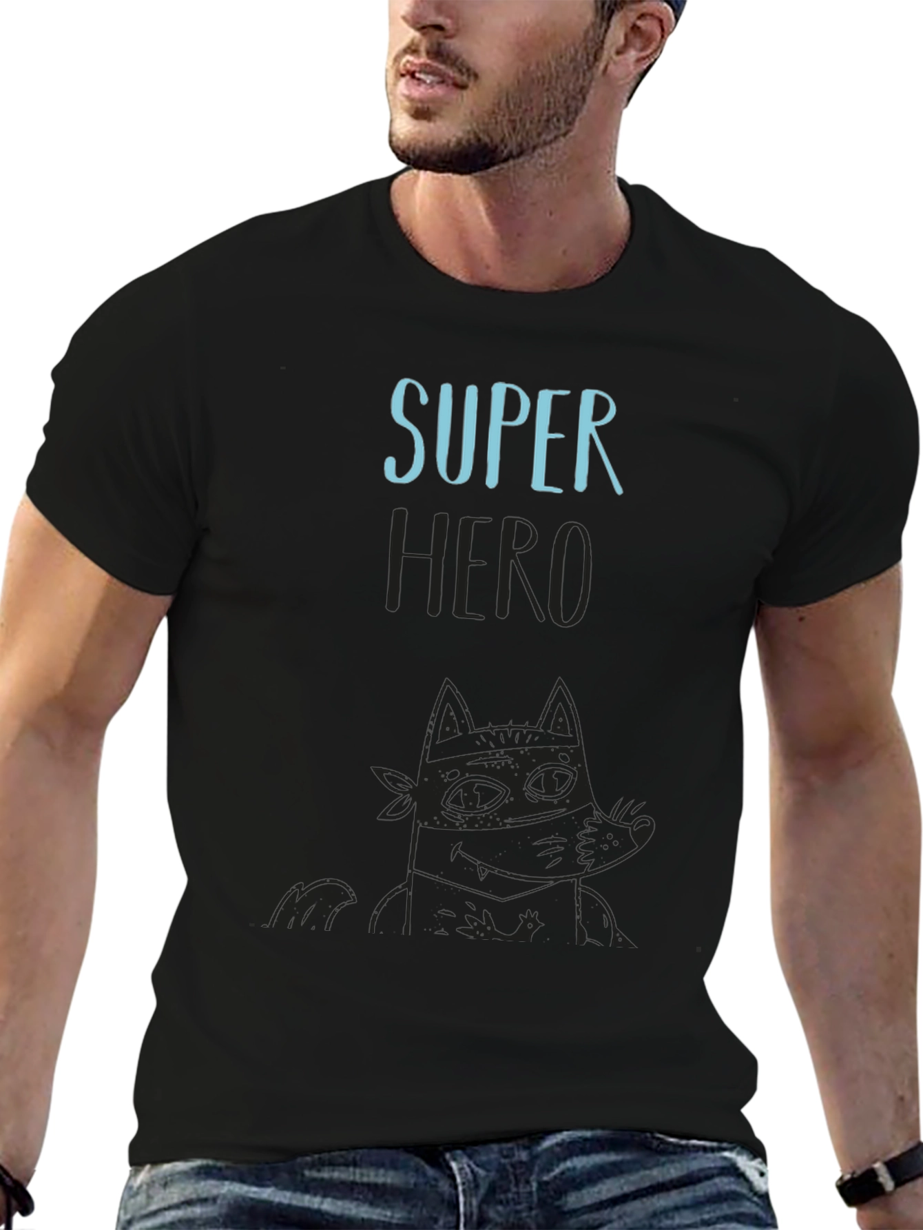 Super Hero Cartoon Graphic Black T-Shirt
