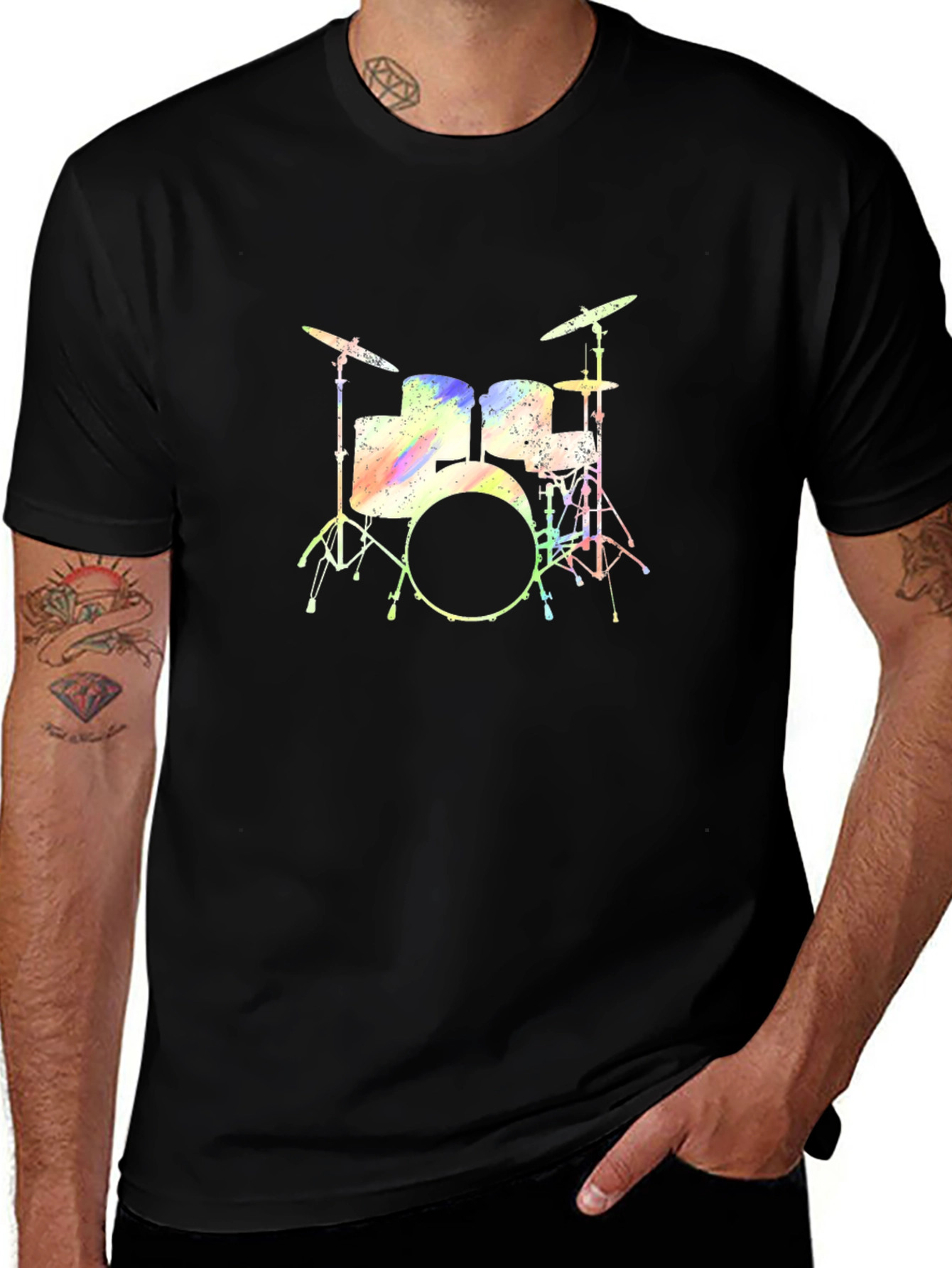 Rainbow Drum Set Graphic Tee - Black