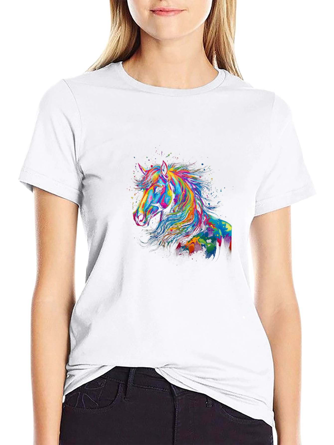 Rainbow Horse Graphic Black T-Shirt