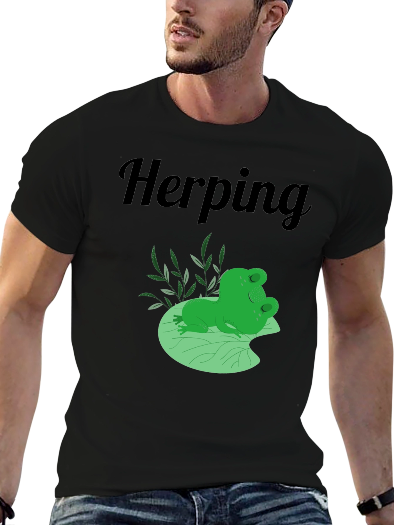 Herping Frog T-Shirt - Black Cotton Tee