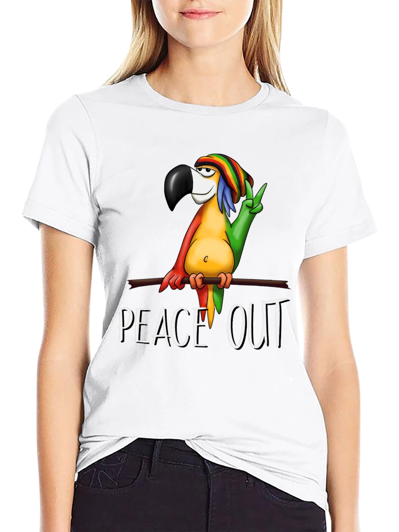 Peace Out Parrot Graphic T-Shirt - Black