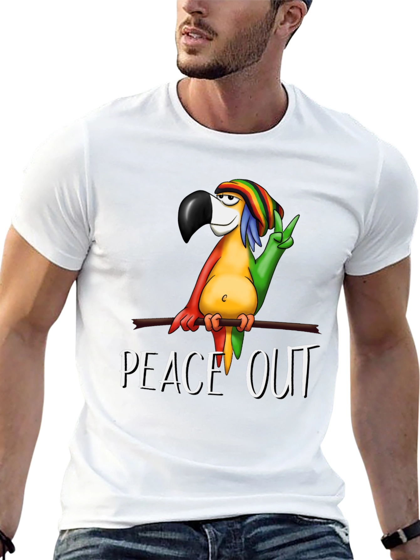 Peace Out Parrot Graphic T-Shirt - Black