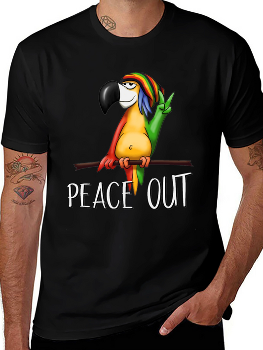 Peace Out Parrot Graphic T-Shirt - Black