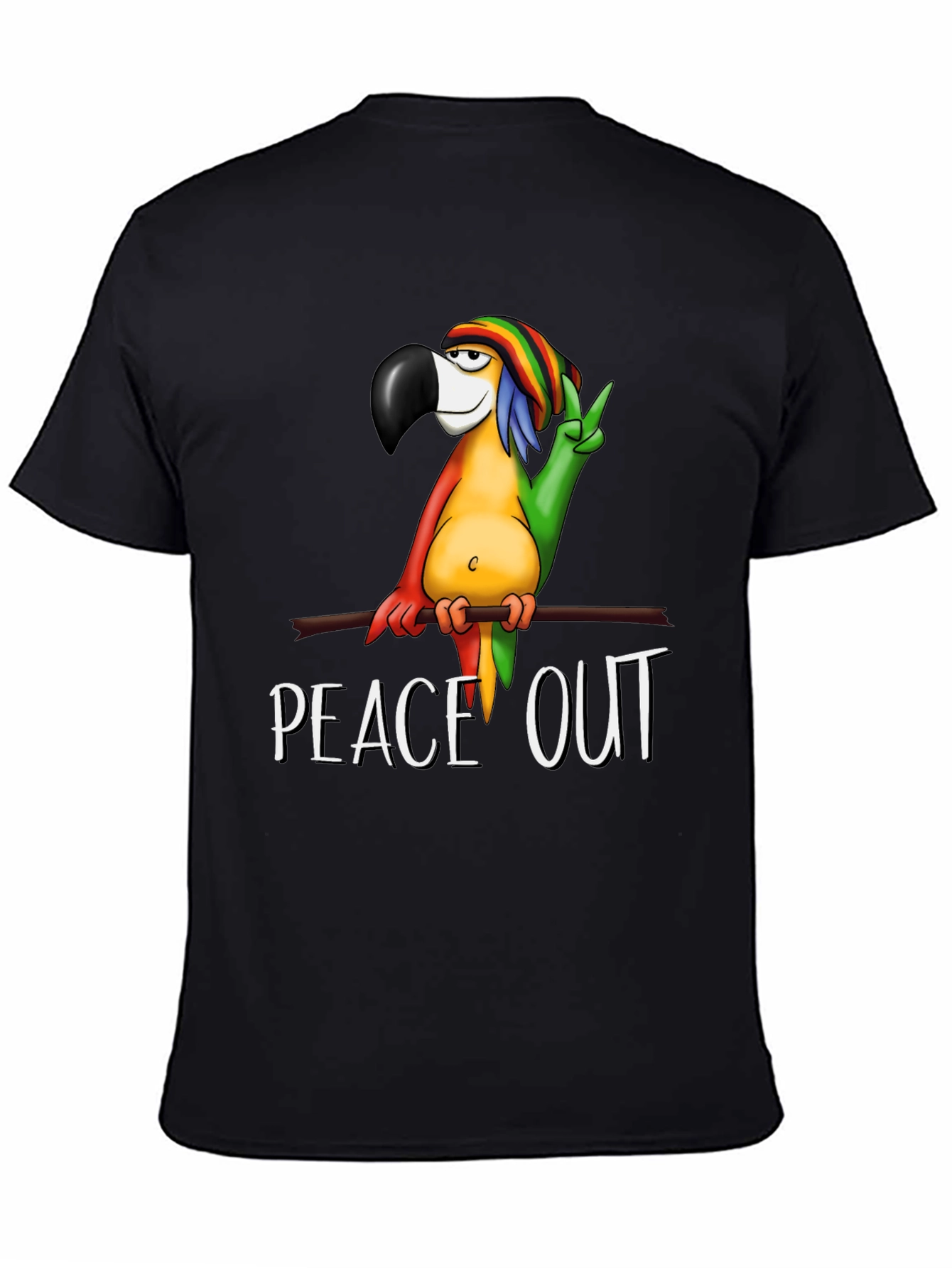 Peace Out Parrot Graphic T-Shirt - Black