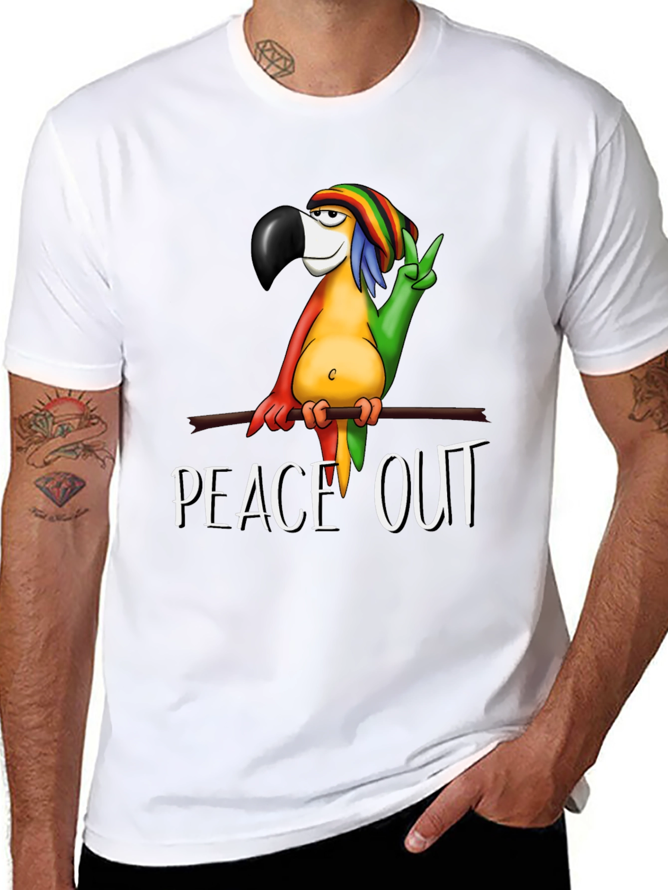 Peace Out Parrot Graphic T-Shirt - Black