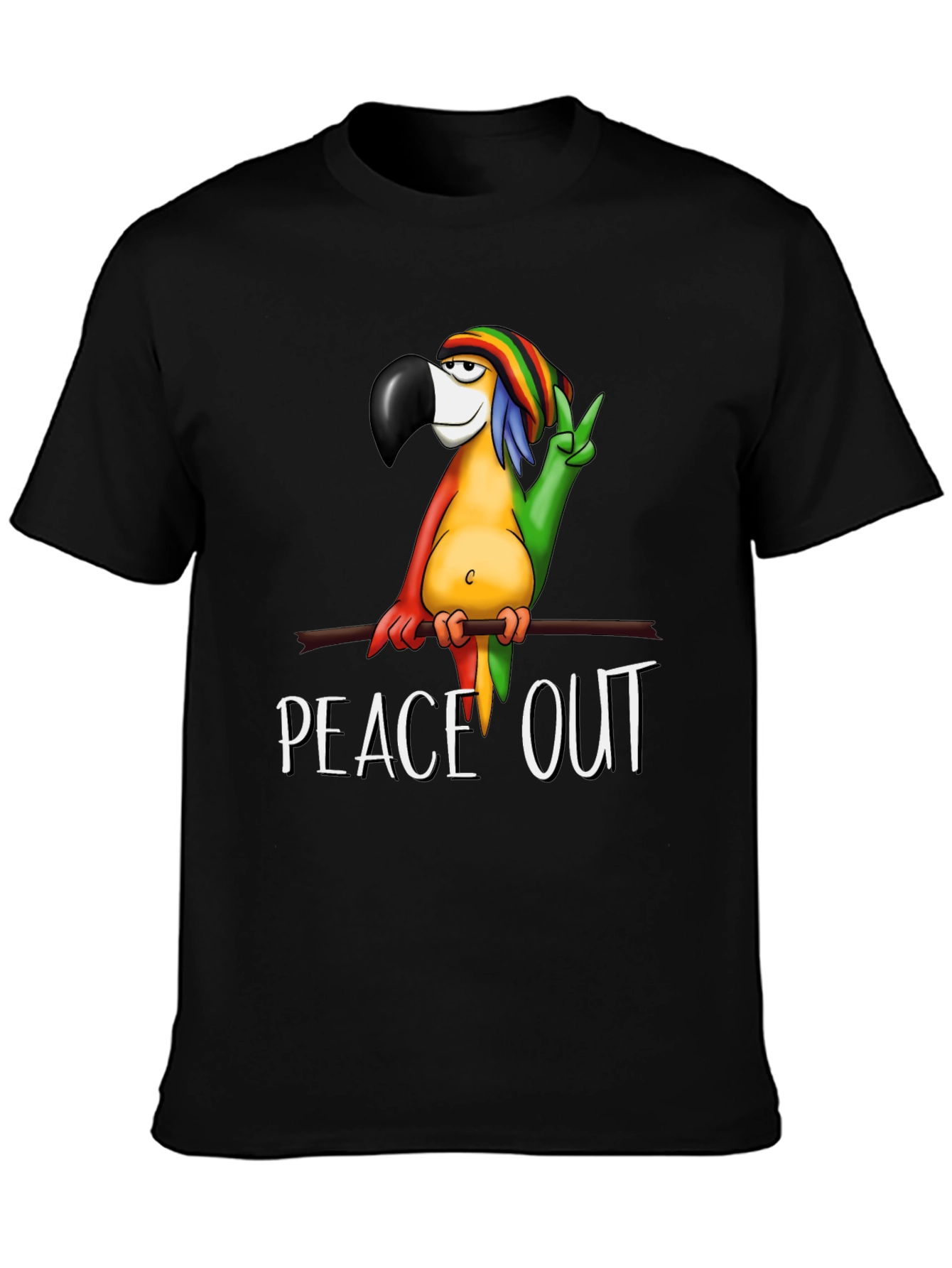 Peace Out Parrot Graphic T-Shirt - Black