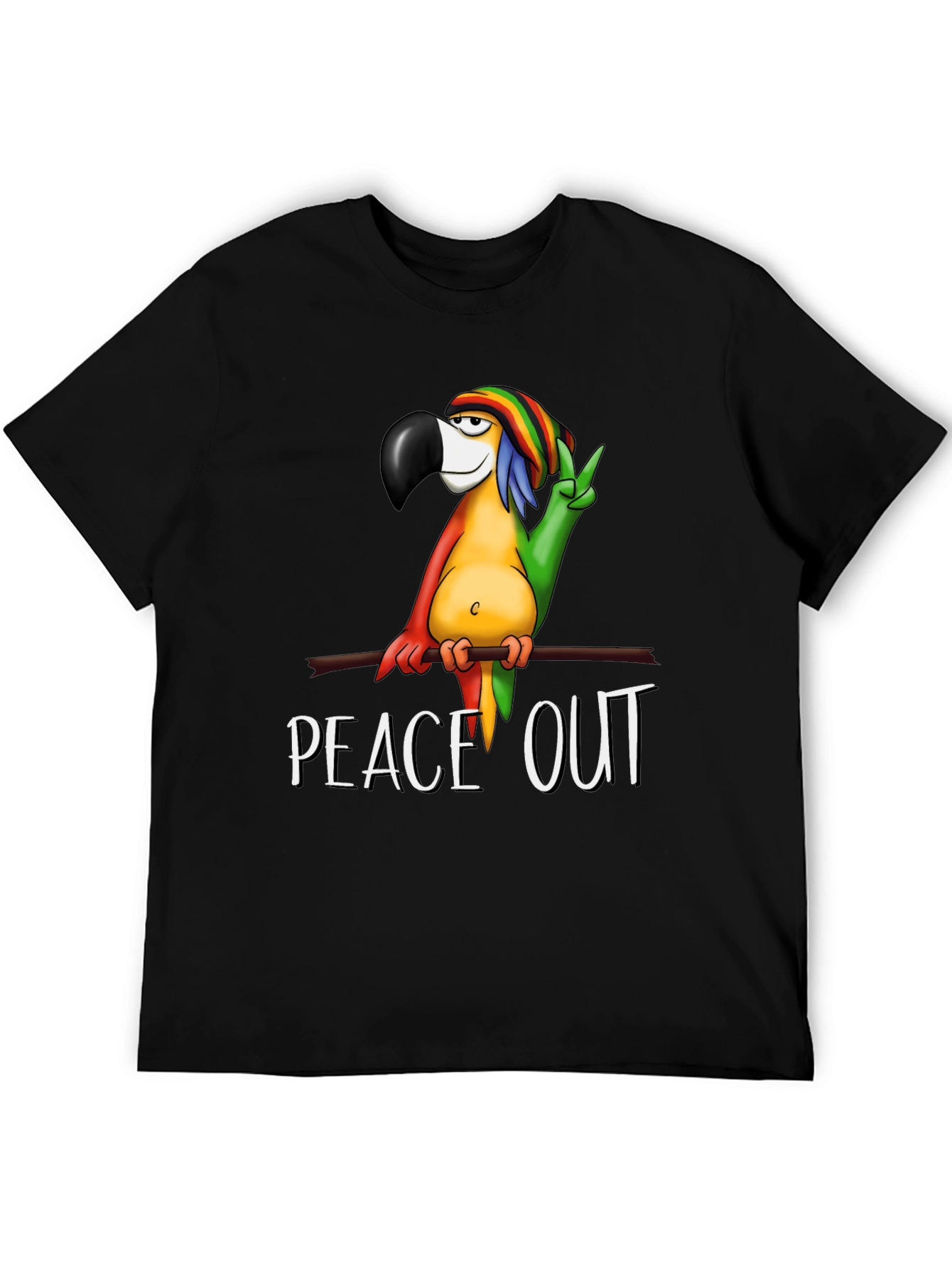 Peace Out Parrot Graphic T-Shirt - Black