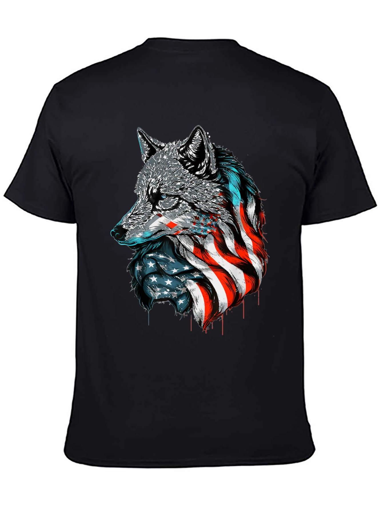 Patriotic Wolf Graphic Tee - American Flag Design
