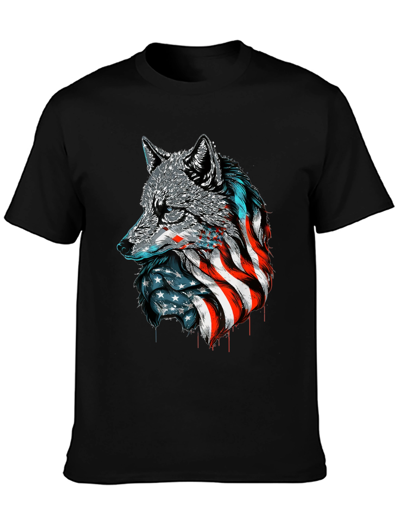 Patriotic Wolf Graphic Tee - American Flag Design