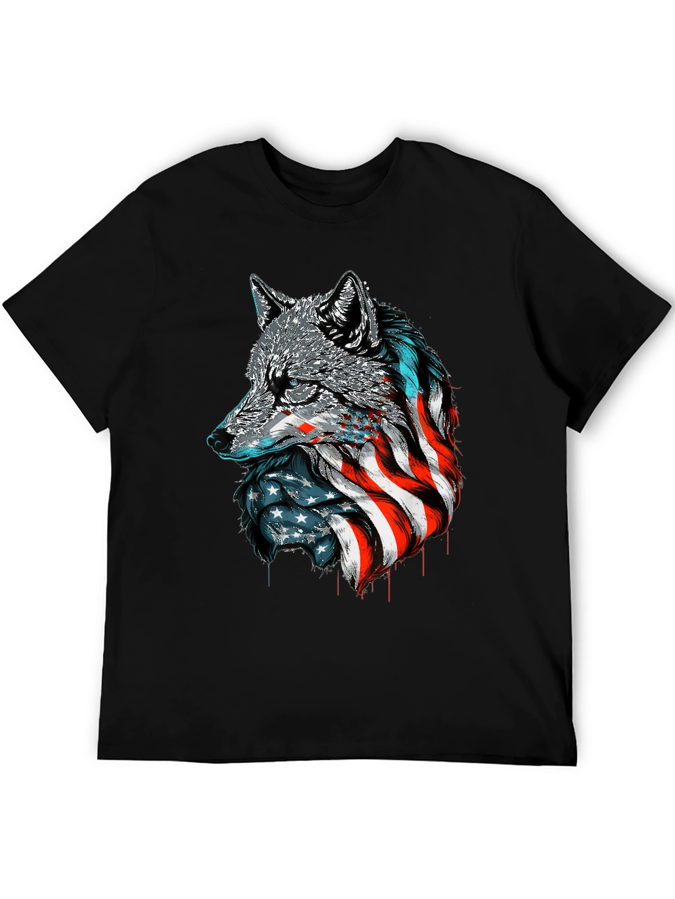 Patriotic Wolf Graphic Tee - American Flag Design