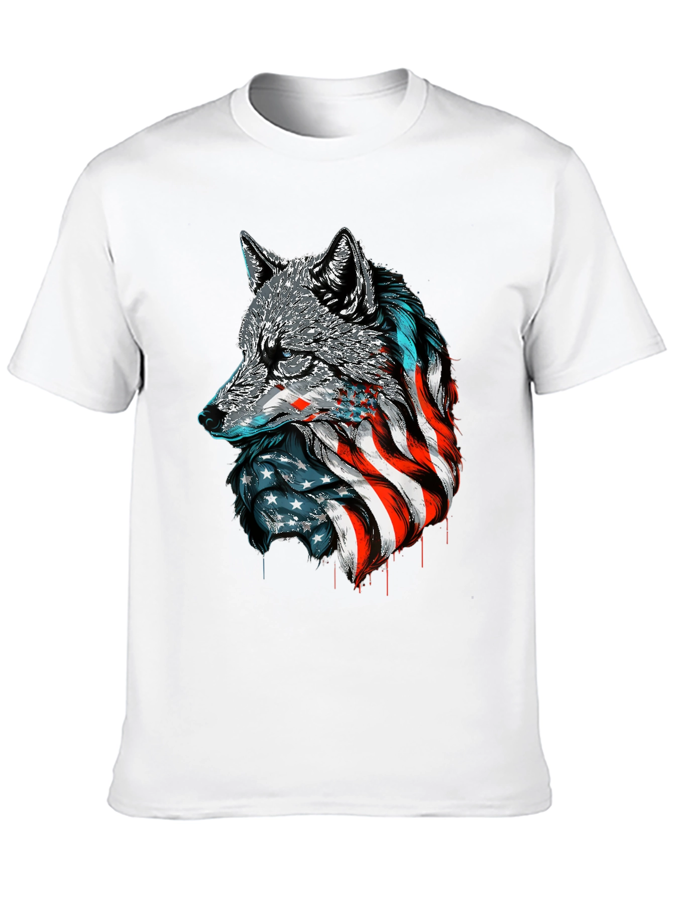 Patriotic Wolf Graphic Tee - American Flag Design