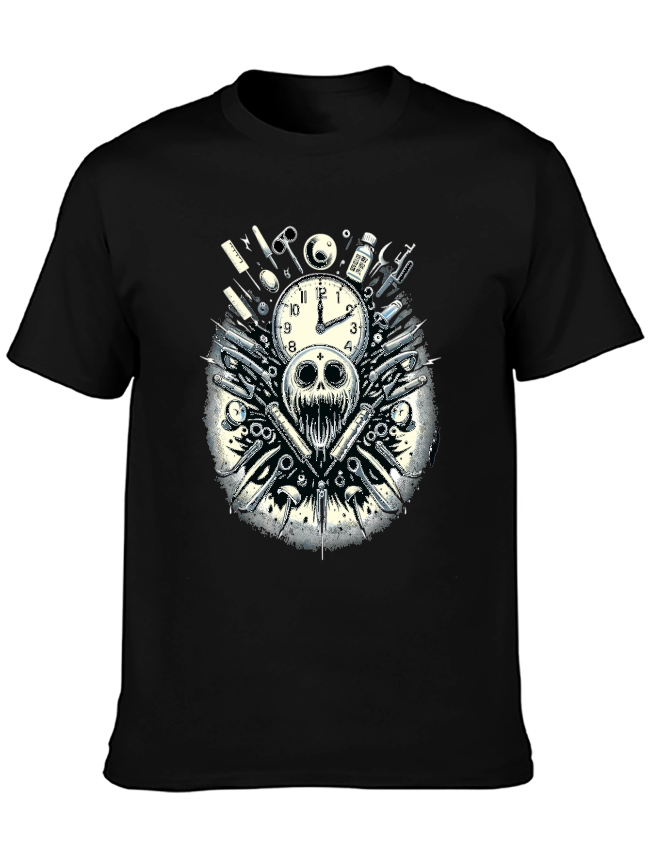 Skull & Clock Graphic T-Shirt - Edgy Fashion