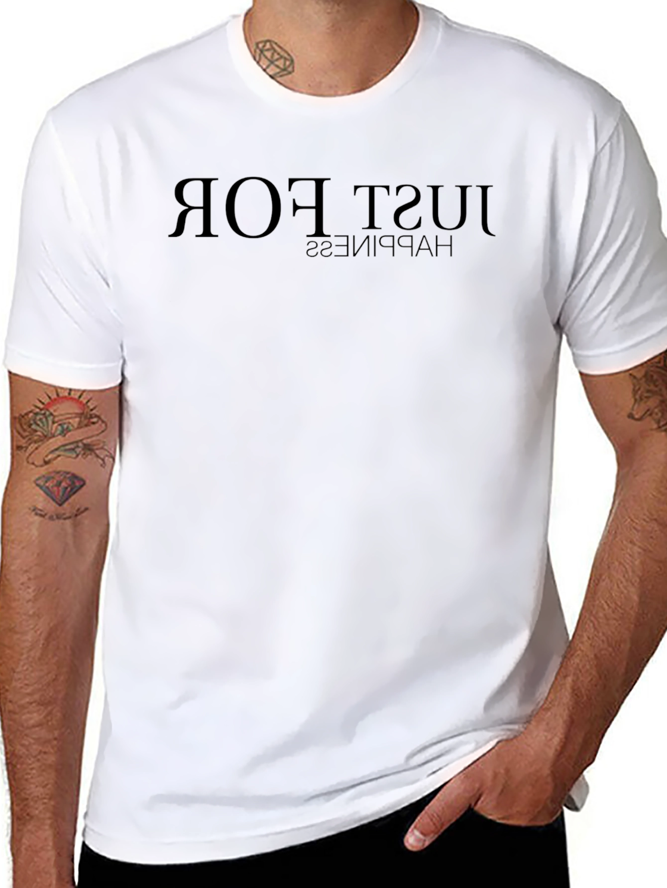 Black T-Shirt: Just For Happiness Graphic Tee