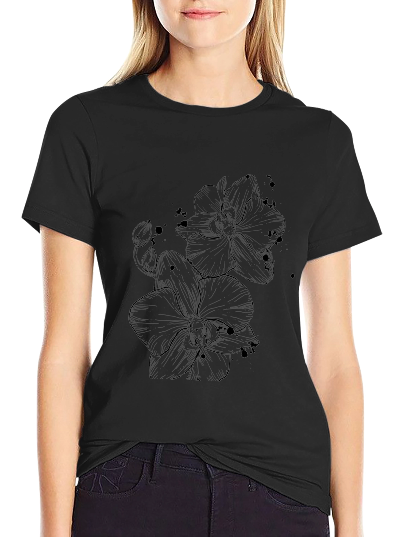 Orchid Sketch Black T-Shirt - Stylish Graphic Tee