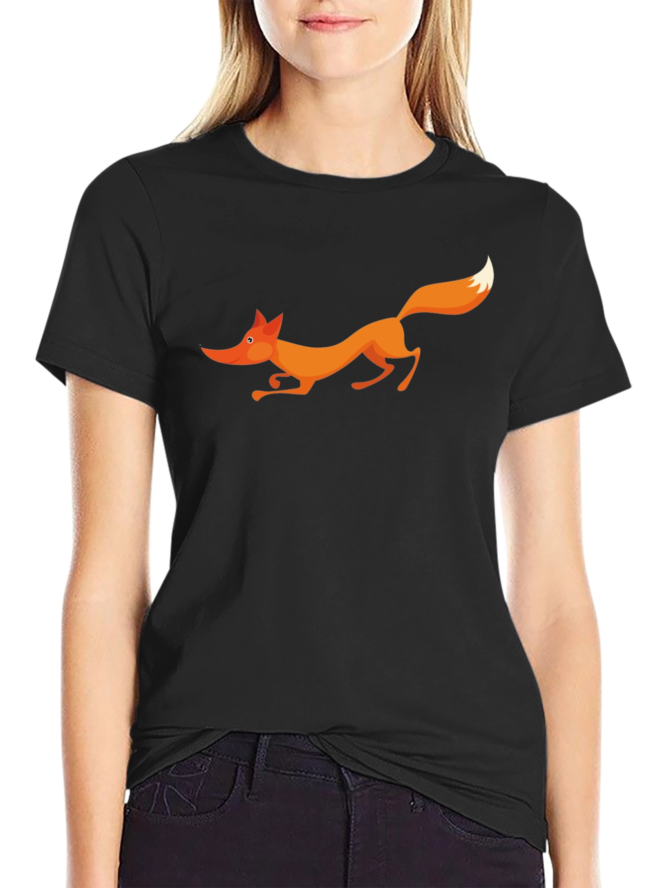 Fox Graphic Black T-Shirt - Cartoon Animal Tee