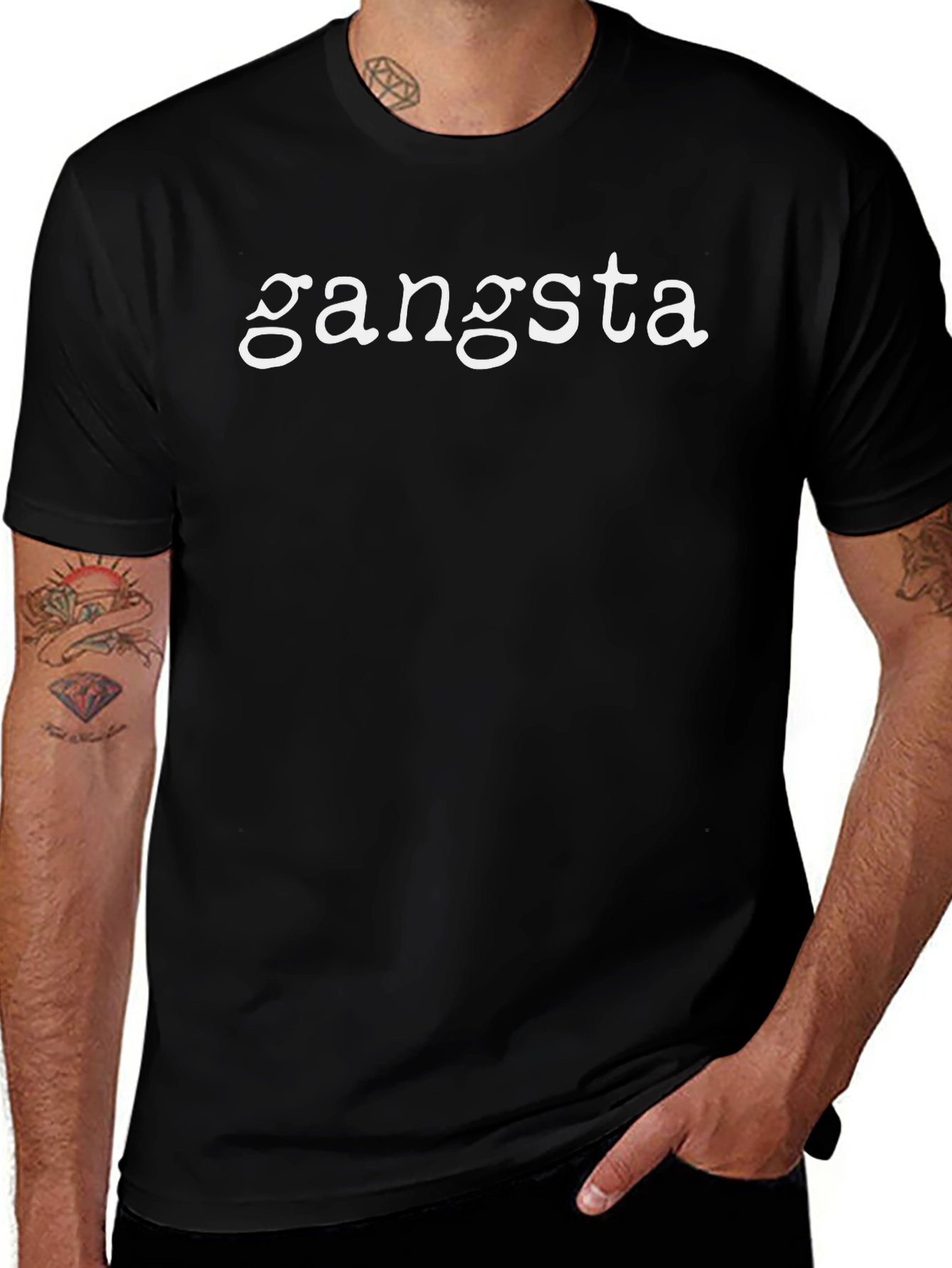Gangsta Graphic Tee - Classic Black Crew Neck T-Shirt