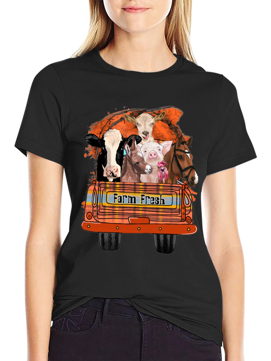 Farm Fresh Animals Truck Graphic T-Shirt