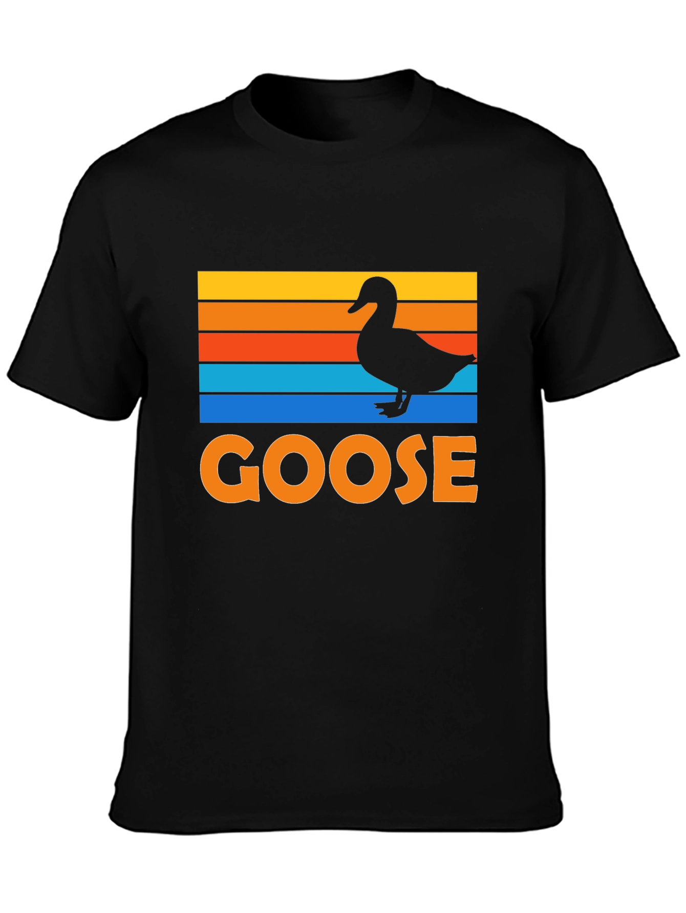 Goose Silhouette Retro Striped Graphic T-Shirt