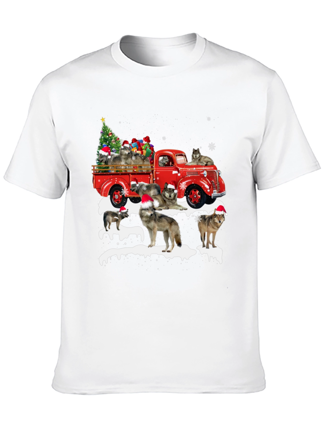 Festive Wolves & Truck Christmas T-Shirt