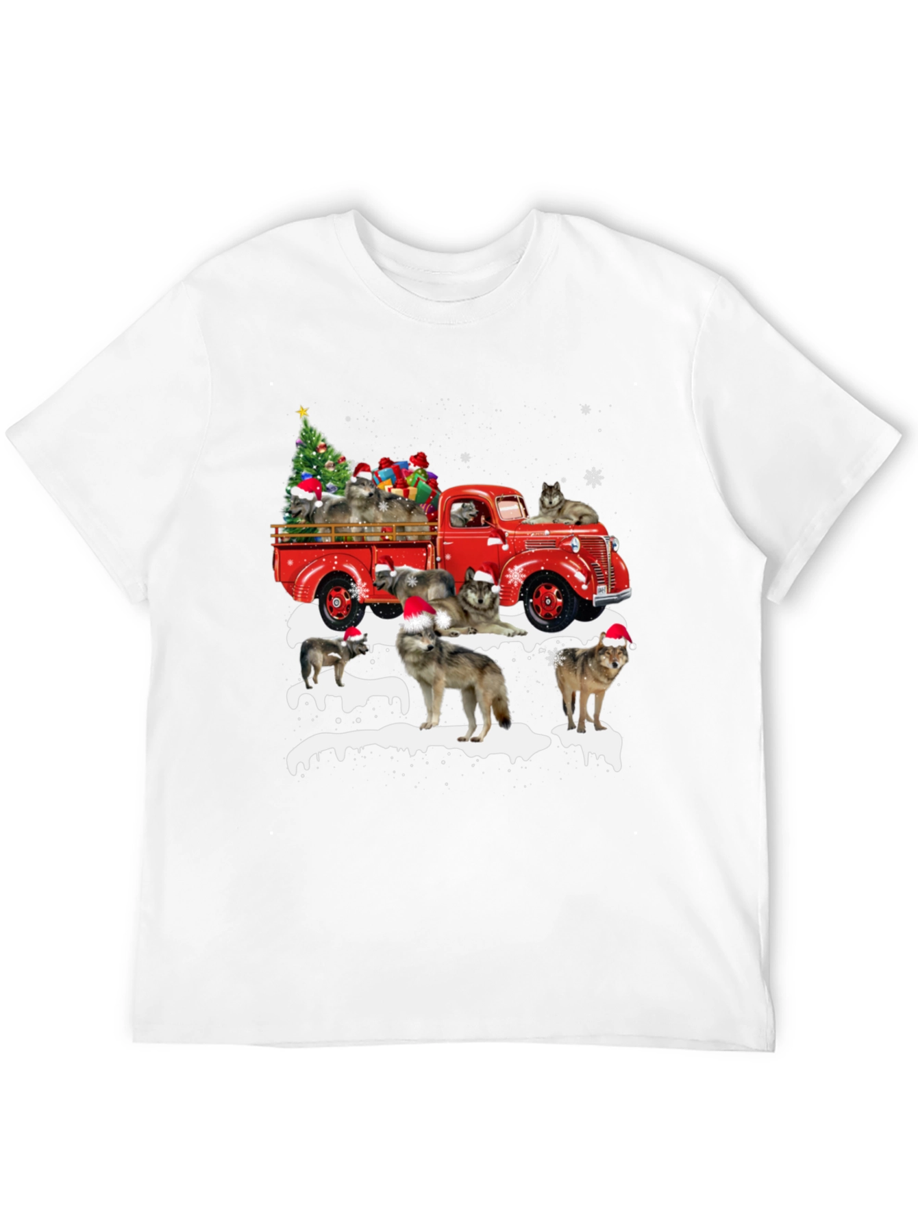 Festive Wolves & Truck Christmas T-Shirt