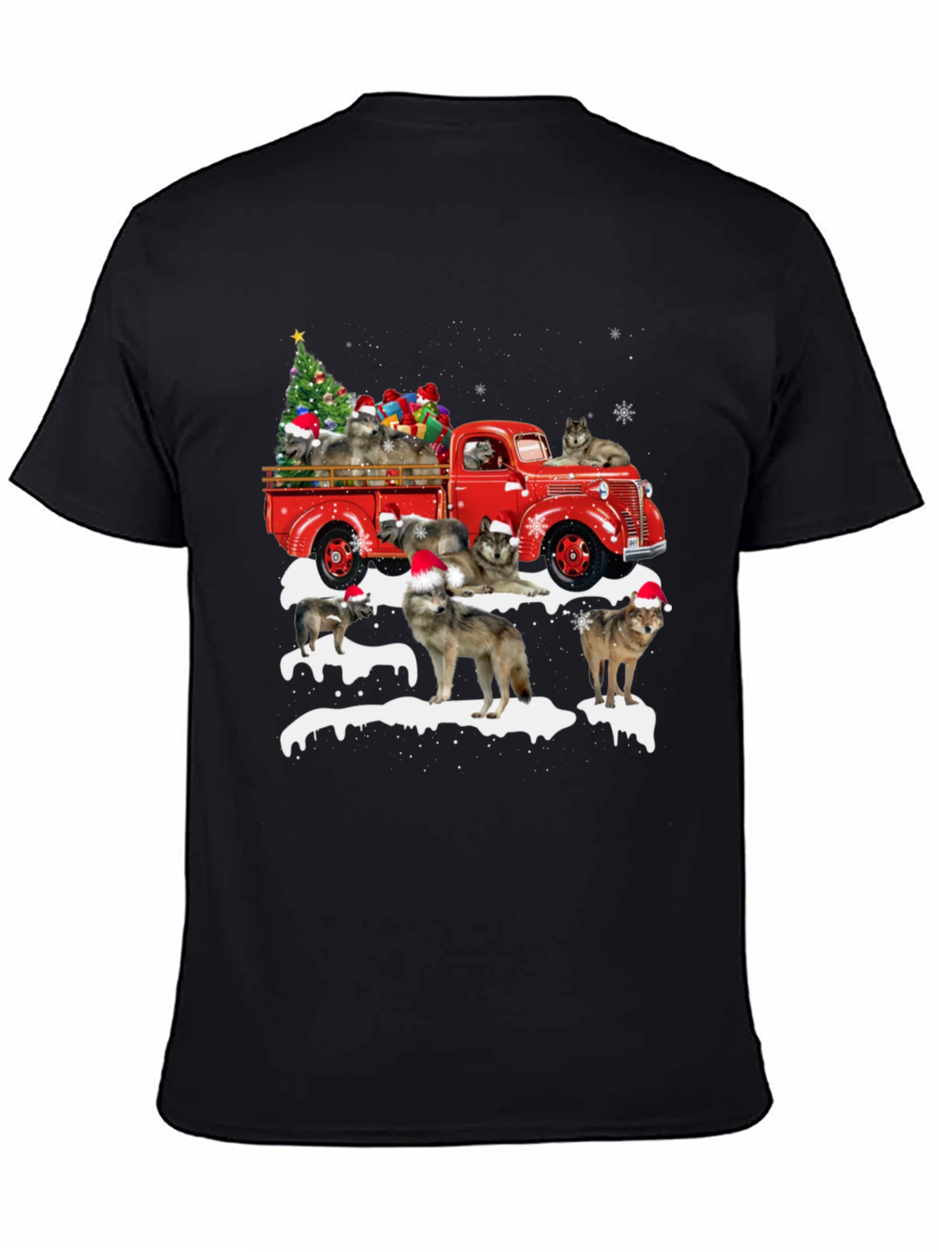 Festive Wolves & Truck Christmas T-Shirt