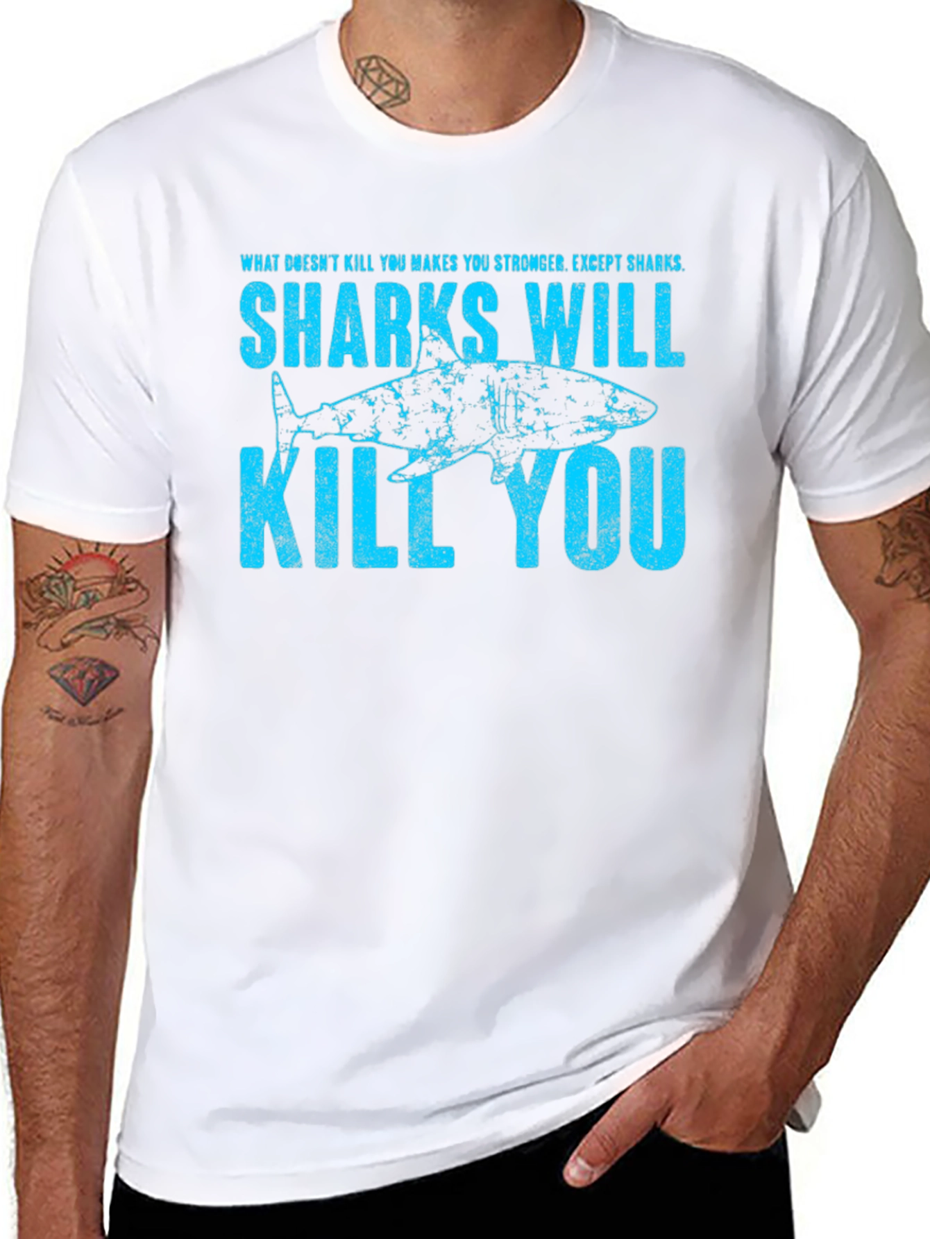 Shark Graphic Print T-Shirt - Sharks Will Kill You