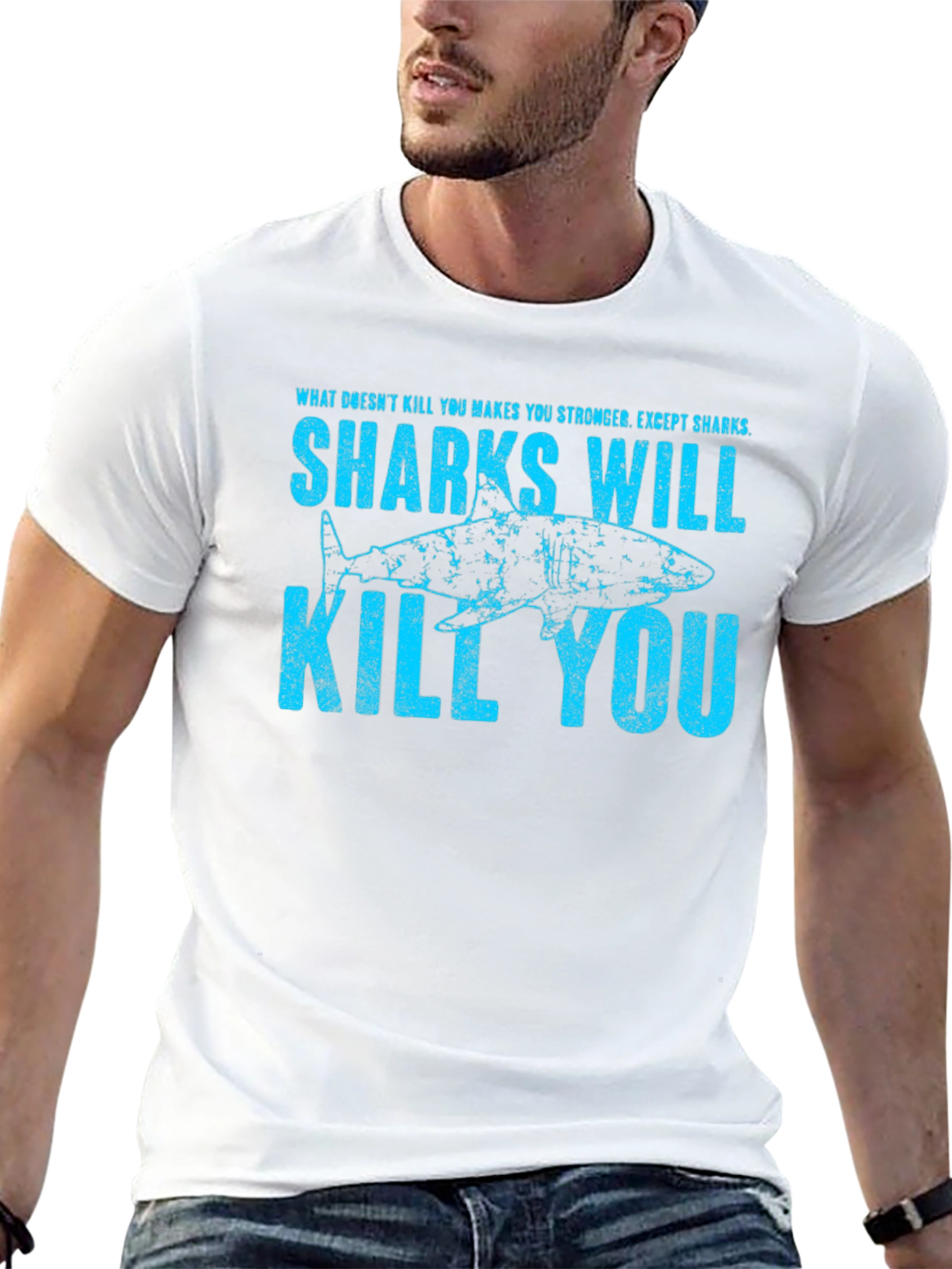 Shark Graphic Print T-Shirt - Sharks Will Kill You