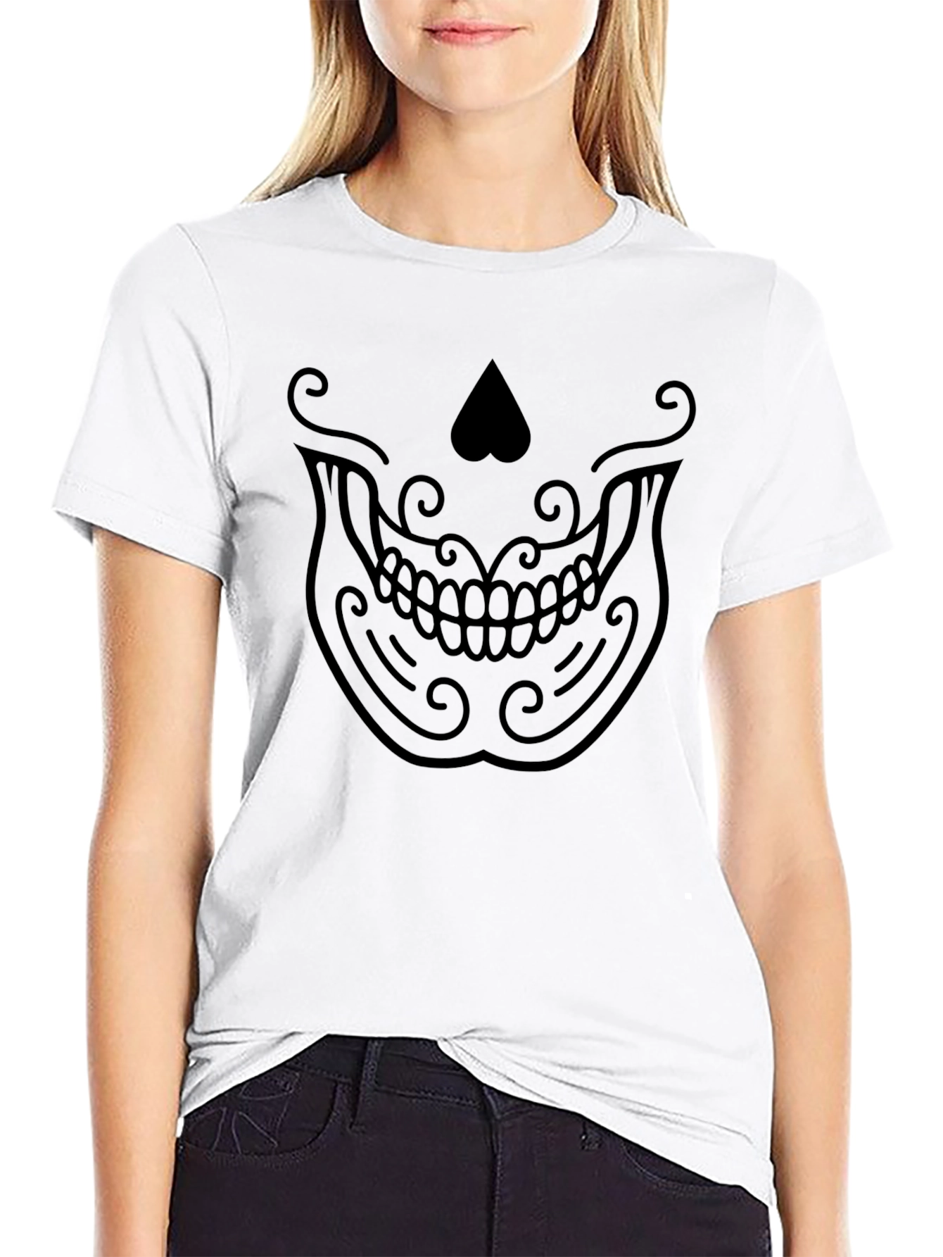Skull Face Graphic Tee - Black