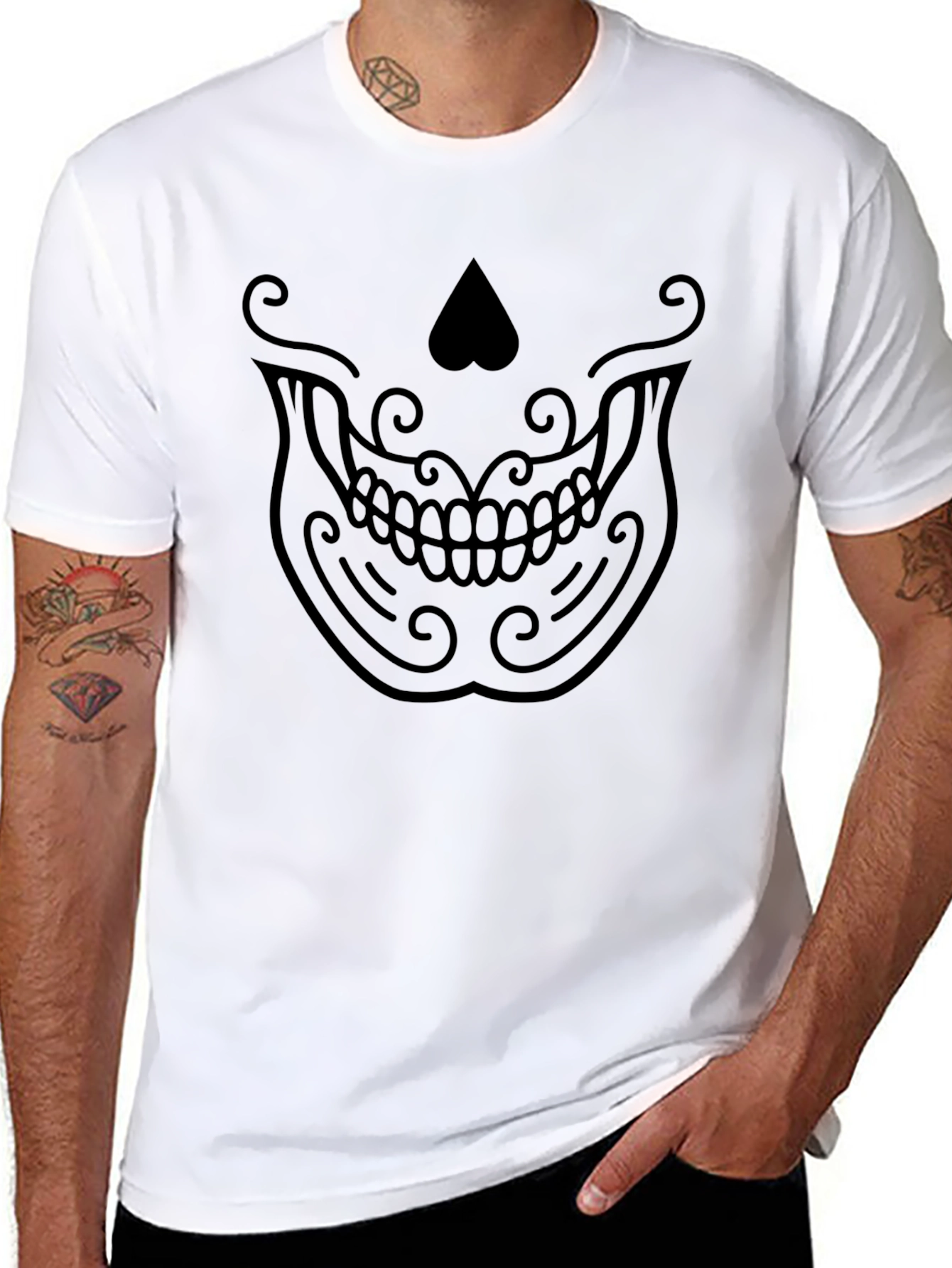 Skull Face Graphic Tee - Black