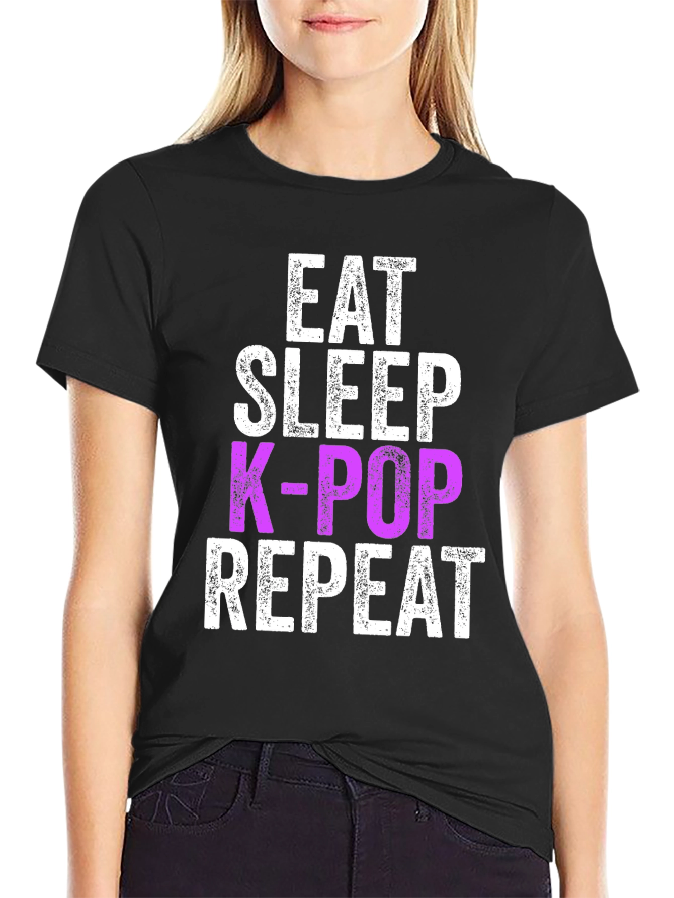 Eat Sleep K-Pop Repeat Black Graphic Tee