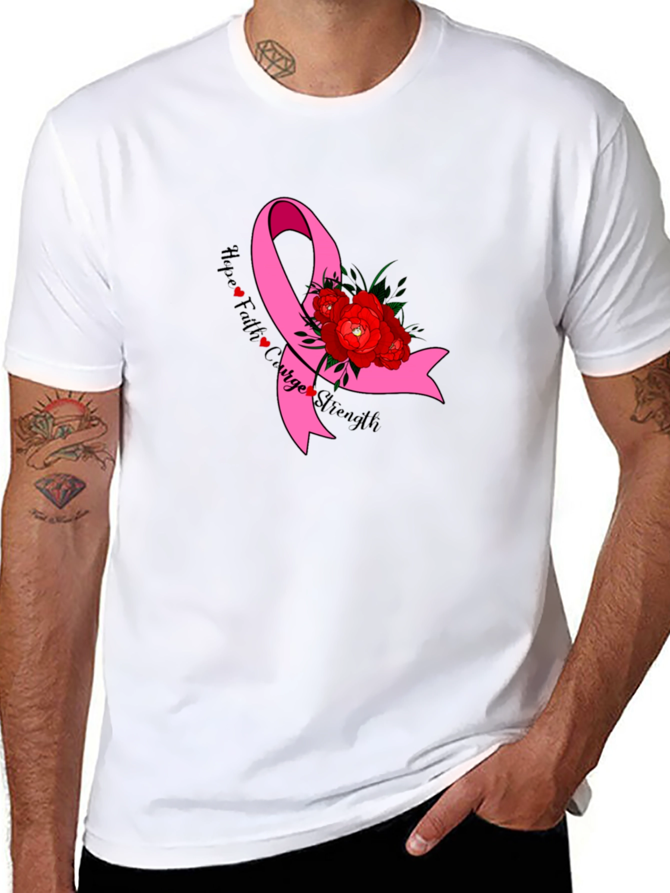 Hope Faith Courage Strength Breast Cancer Awareness T-Shirt