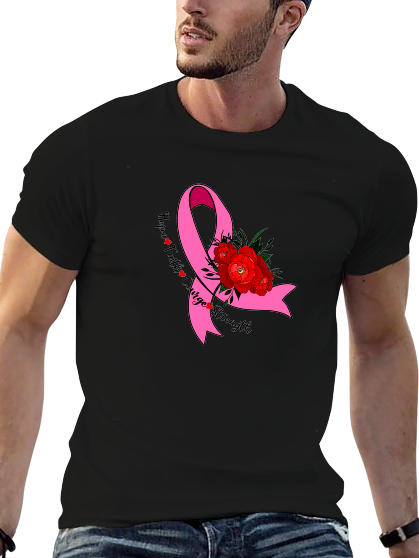 Hope Faith Courage Strength Breast Cancer Awareness T-Shirt