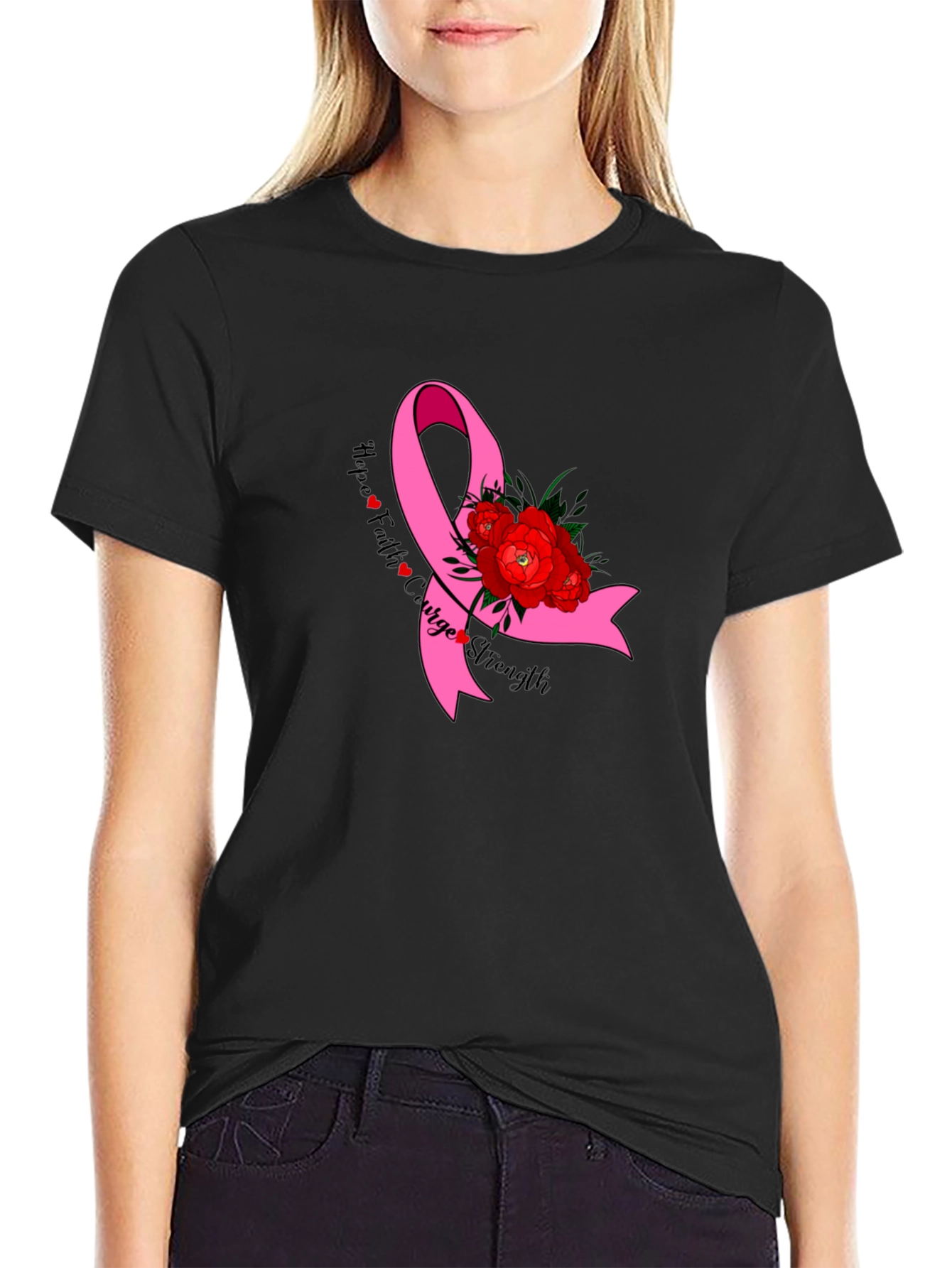 Hope Faith Courage Strength Breast Cancer Awareness T-Shirt